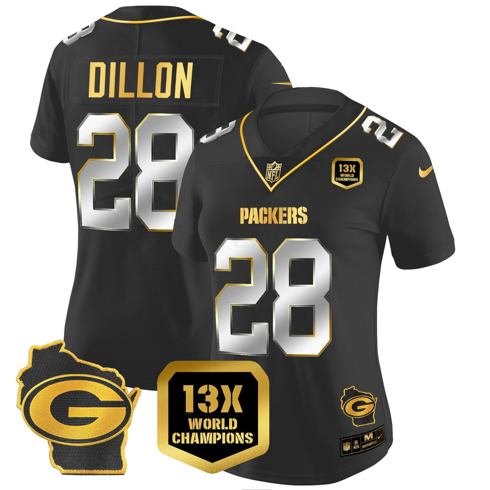 Camisa NFL Women’s 13 Time World Champions & Home Patch Dourada Vapor Jersey V2