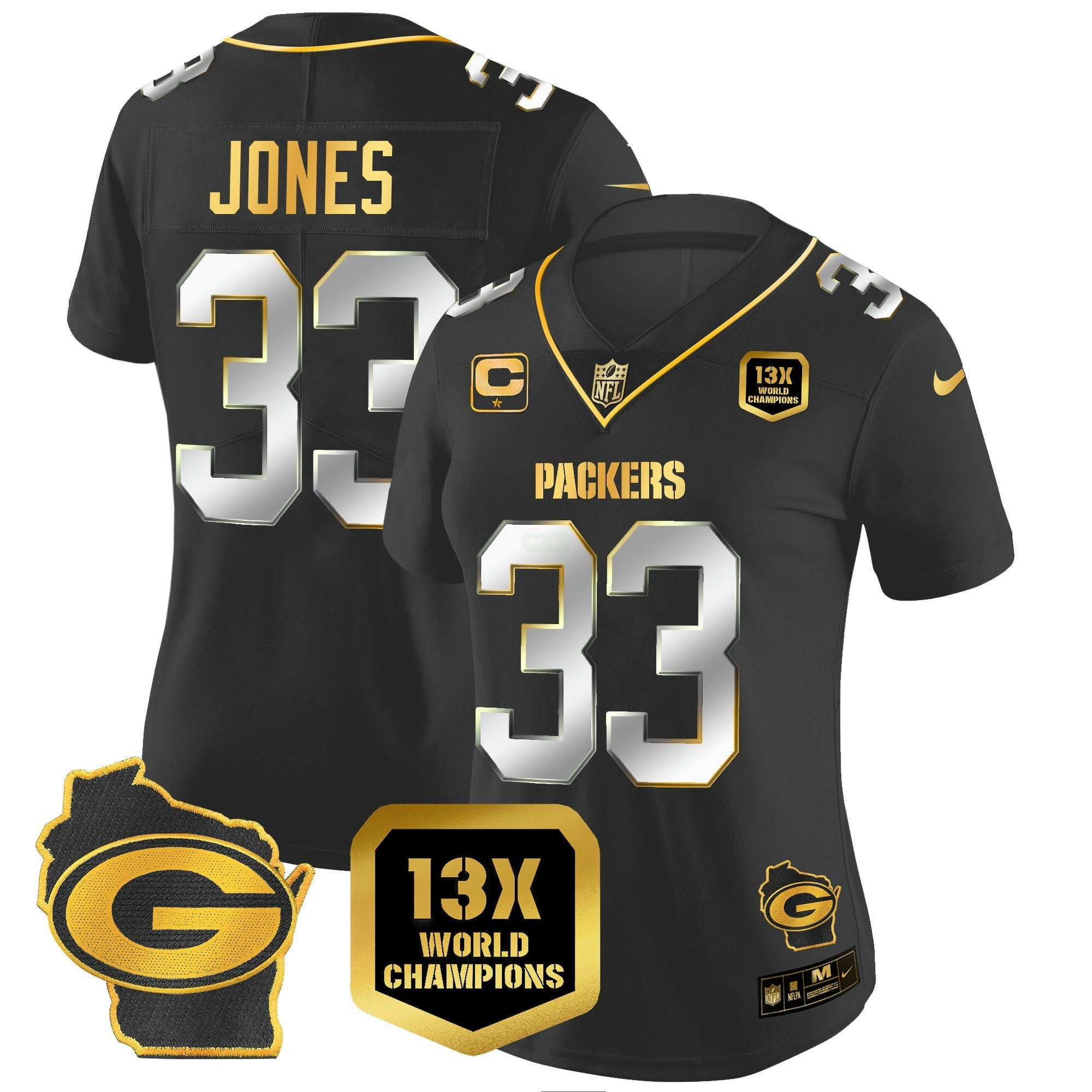 Camisa NFL Women’s 13 Time World Champions & Home Patch Dourada Vapor Jersey V2