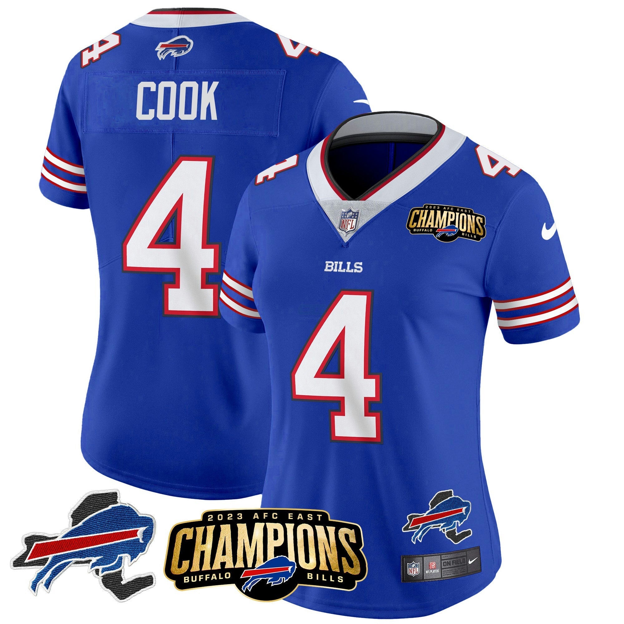 Camisa NFL Women’s 2023 AFC East Champions Patch Dourada Vapor Jersey V2