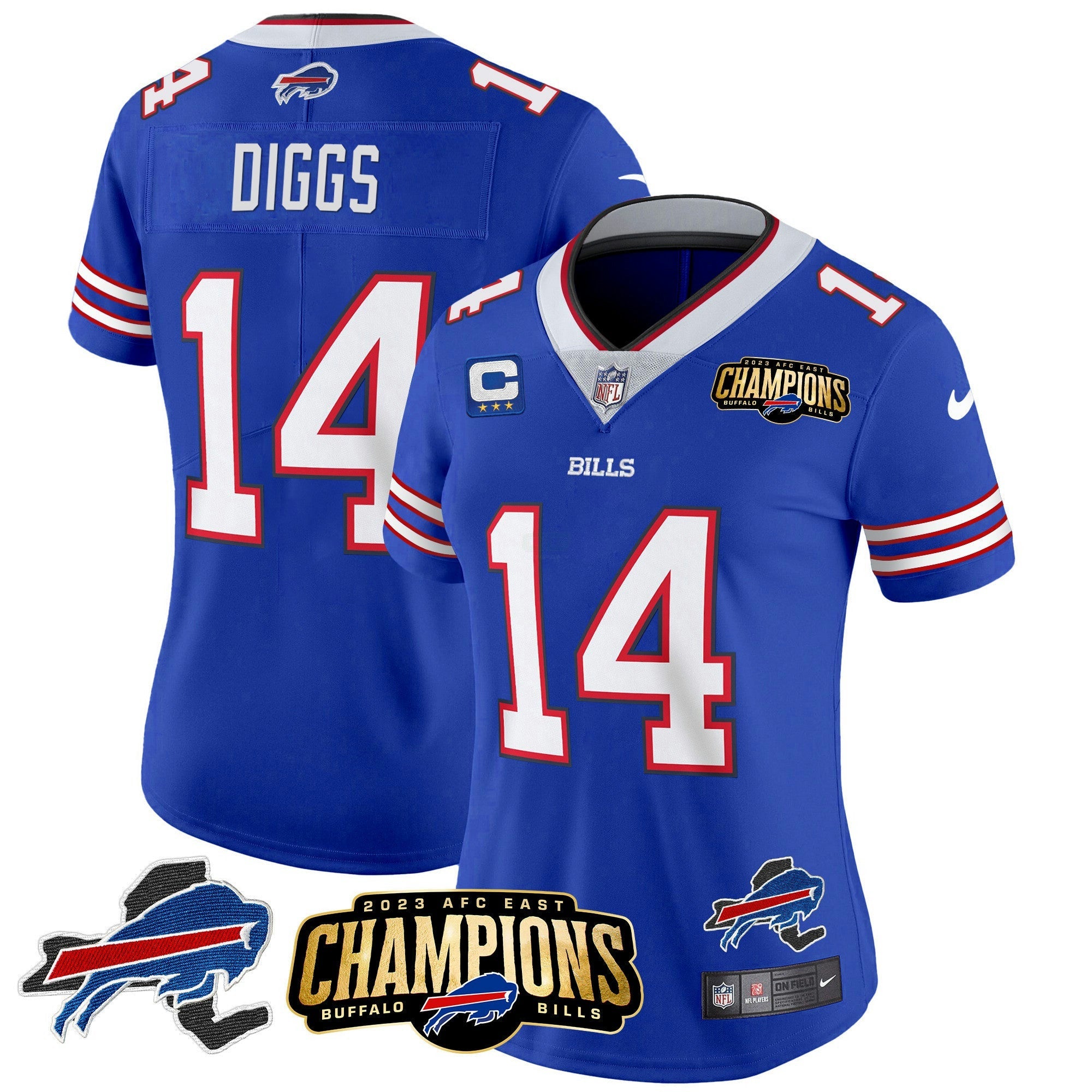 Camisa NFL Women’s 2023 AFC East Champions Patch Dourada Vapor Jersey V2
