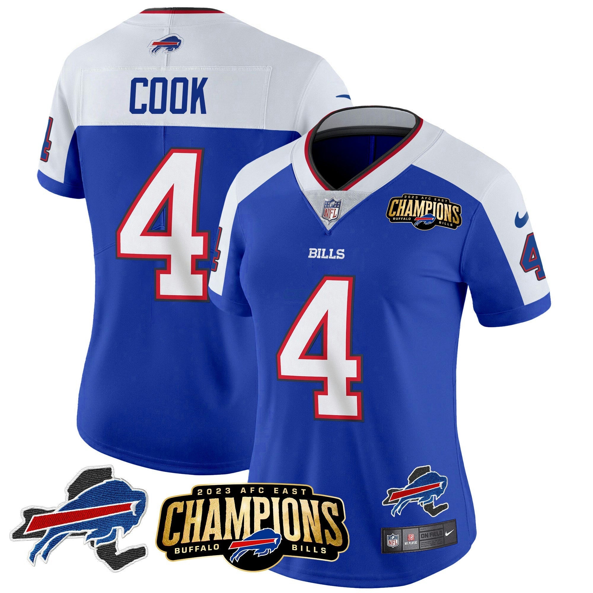 Camisa NFL Women’s 2023 AFC East Champions Patch Dourada Vapor Jersey V2