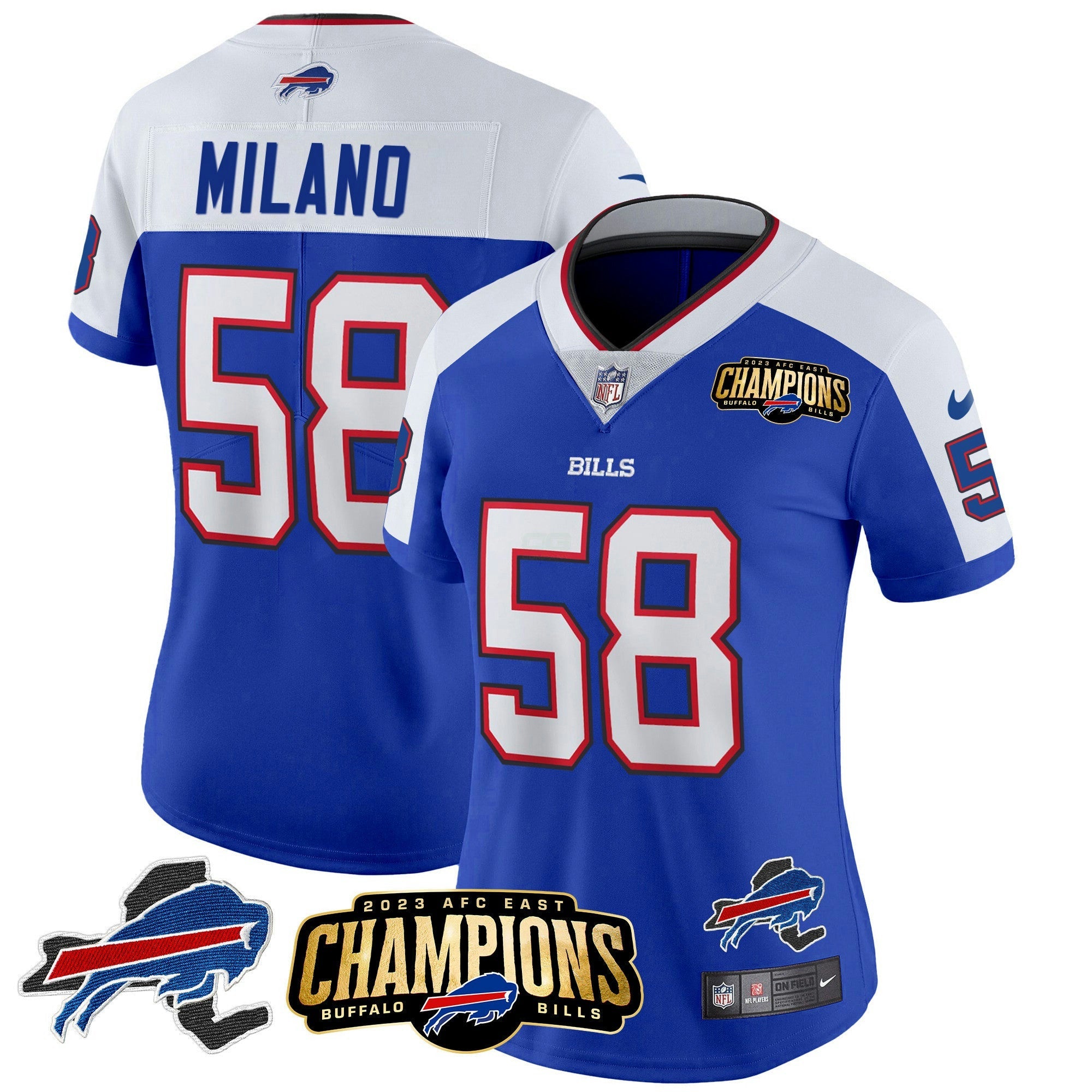 Camisa NFL Women’s 2023 AFC East Champions Patch Dourada Vapor Jersey V2