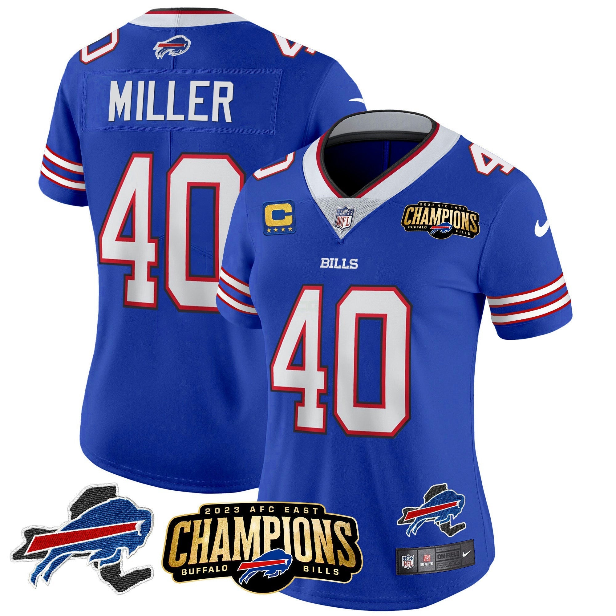 Camisa NFL Women’s 2023 AFC East Champions Patch Dourada Vapor Jersey V2