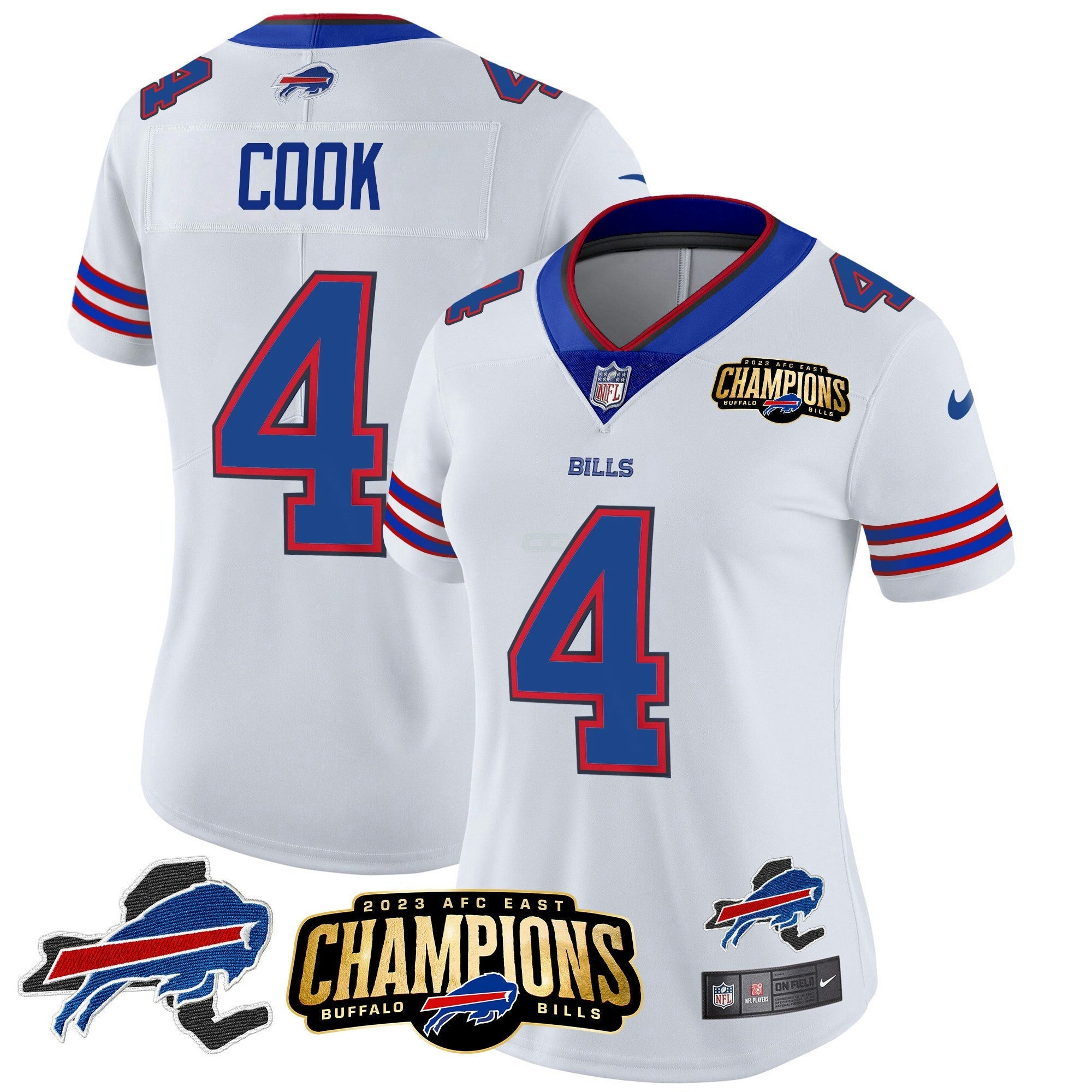 Camisa NFL Women’s 2023 AFC East Champions Patch Dourada Vapor Jersey V2