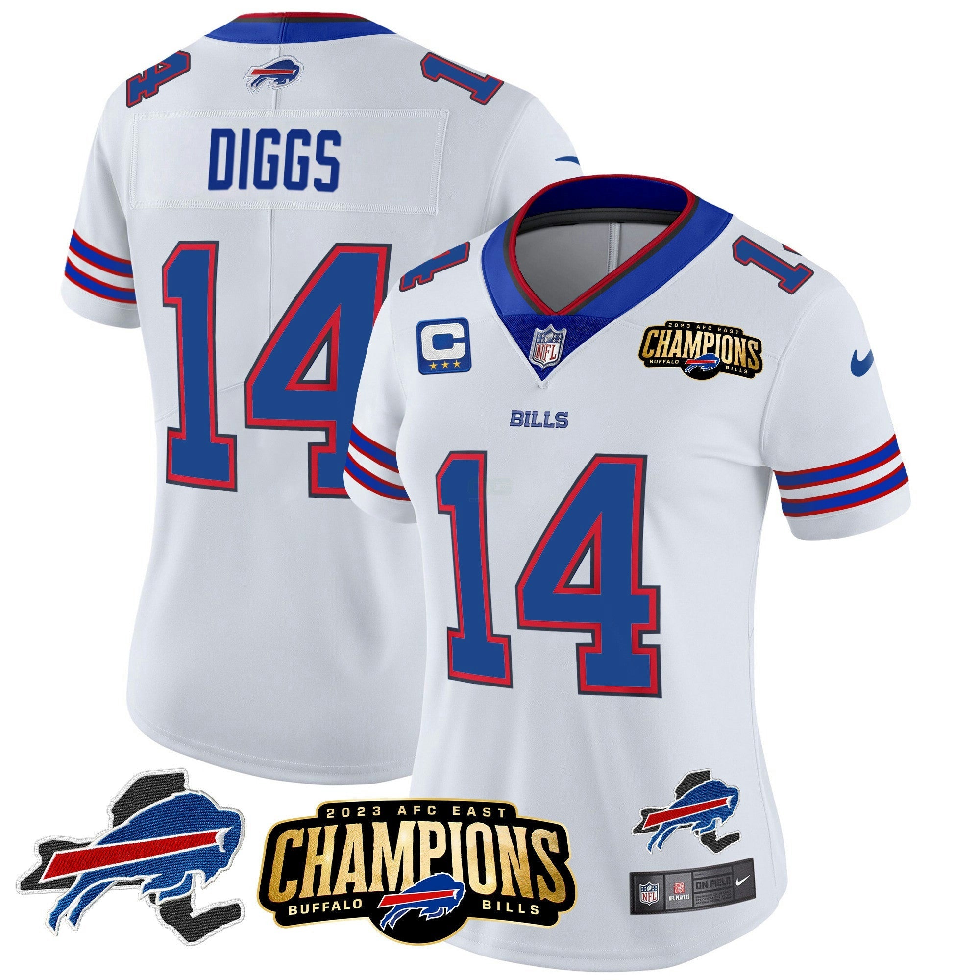 Camisa NFL Women’s 2023 AFC East Champions Patch Dourada Vapor Jersey V2