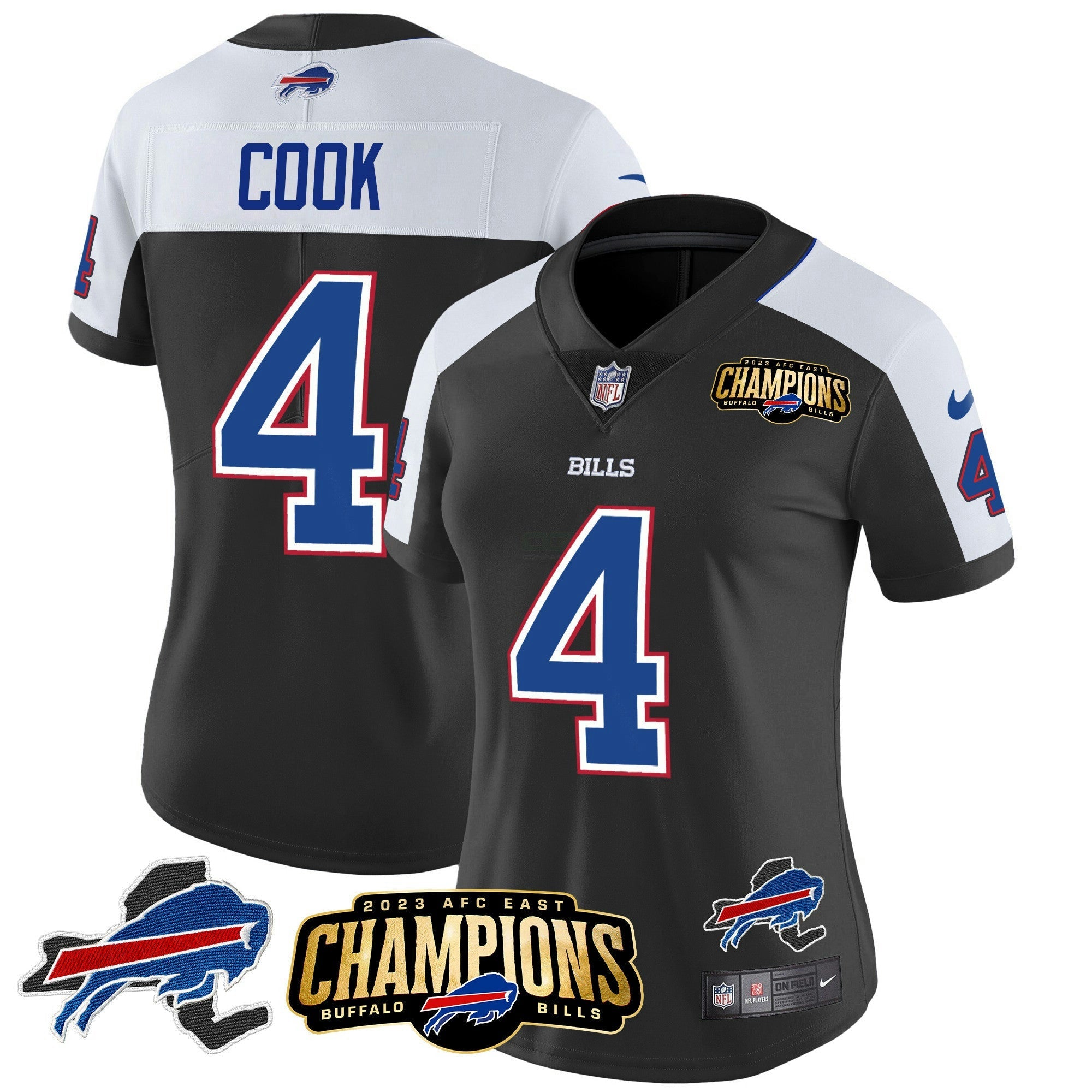 Camisa NFL Women’s 2023 AFC East Champions Patch Dourada Vapor Jersey V2