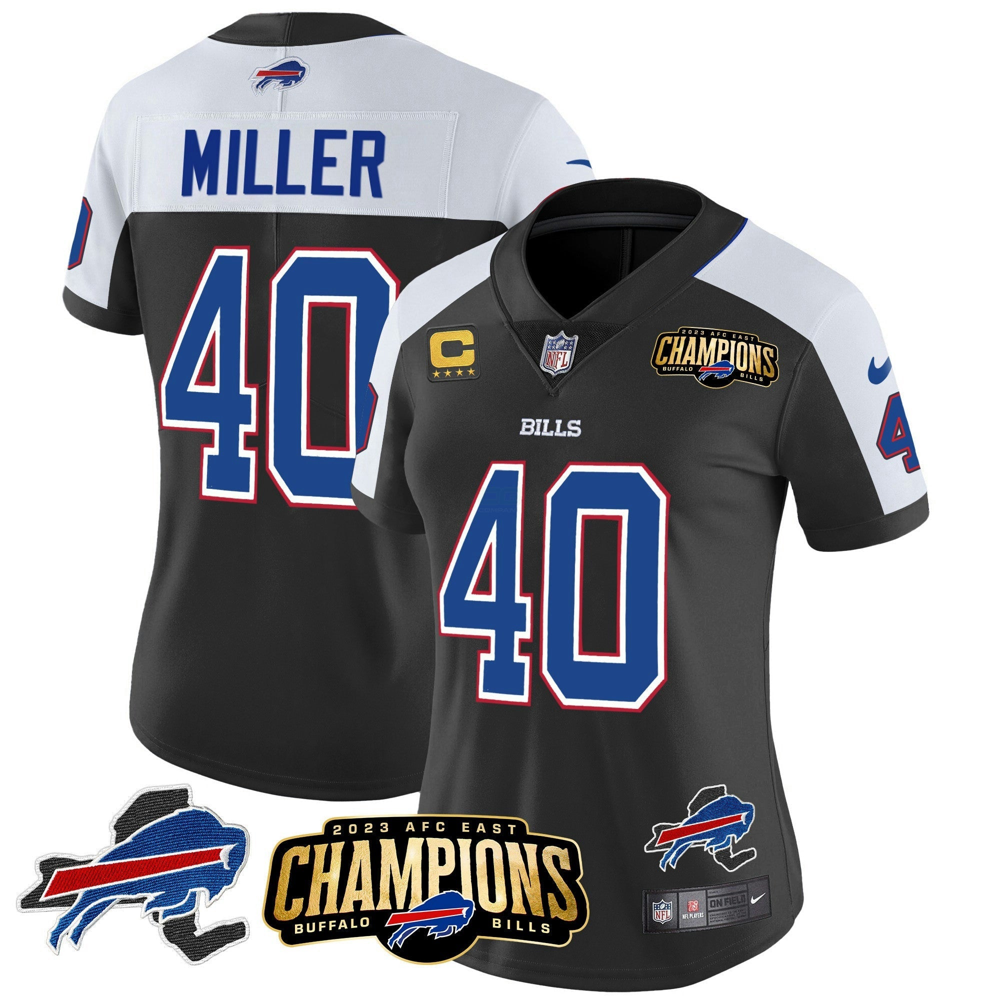 Camisa NFL Women’s 2023 AFC East Champions Patch Dourada Vapor Jersey V2