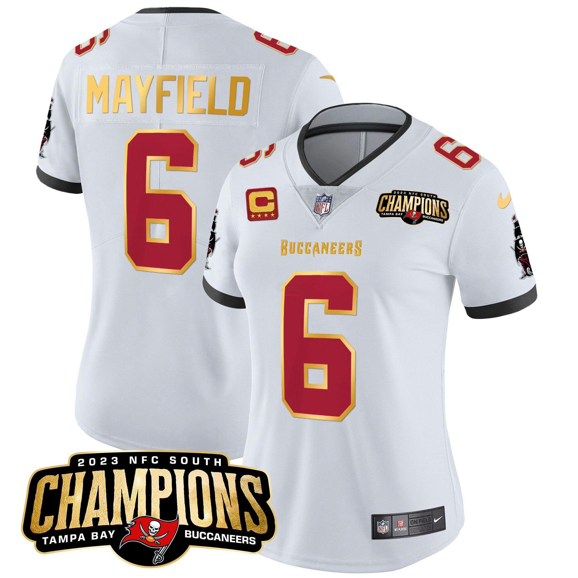 Camisa NFL Women’s 2023 NFC South Champions Patch Dourada Trim Vapor Jersey