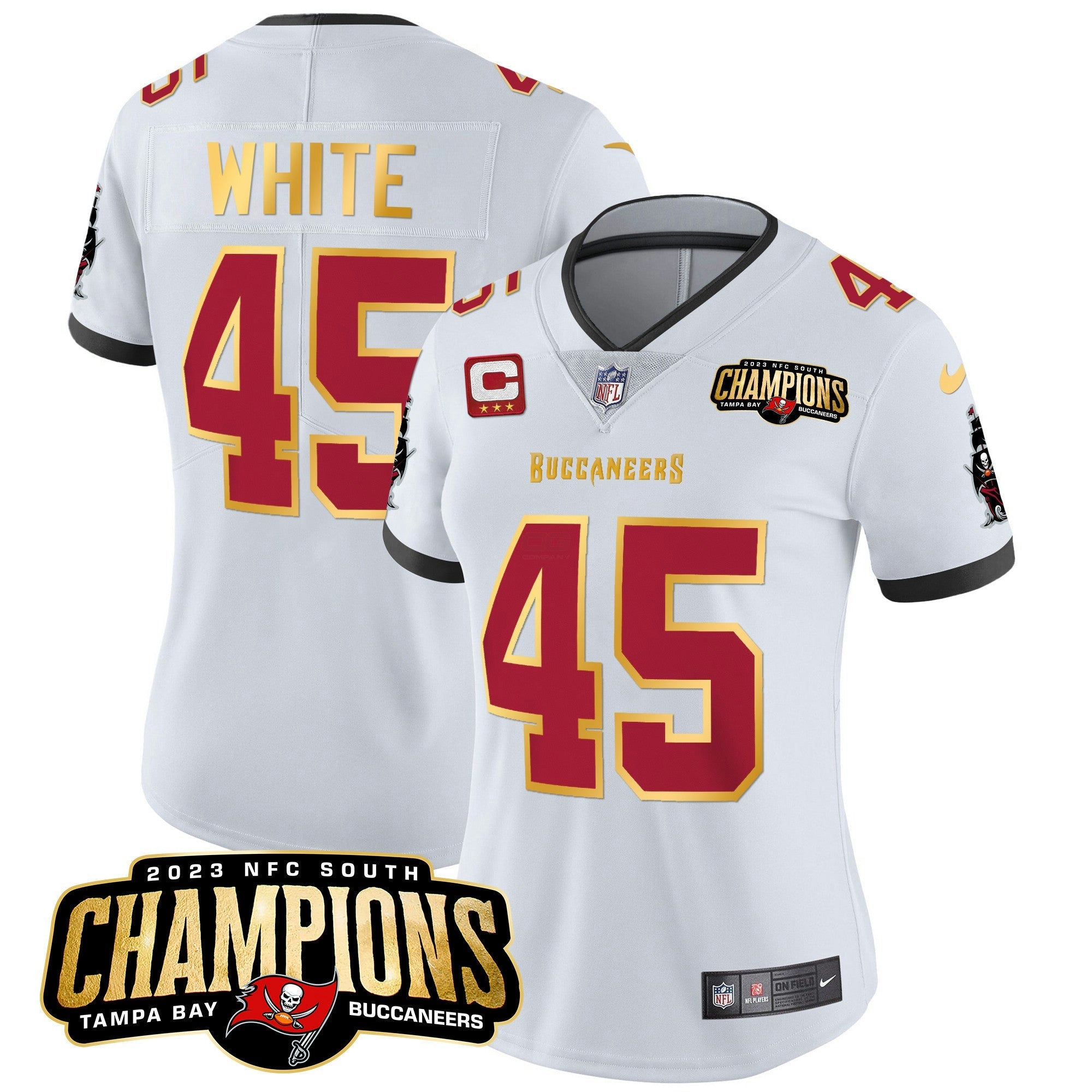 Camisa NFL Women’s 2023 NFC South Champions Patch Dourada Trim Vapor Jersey