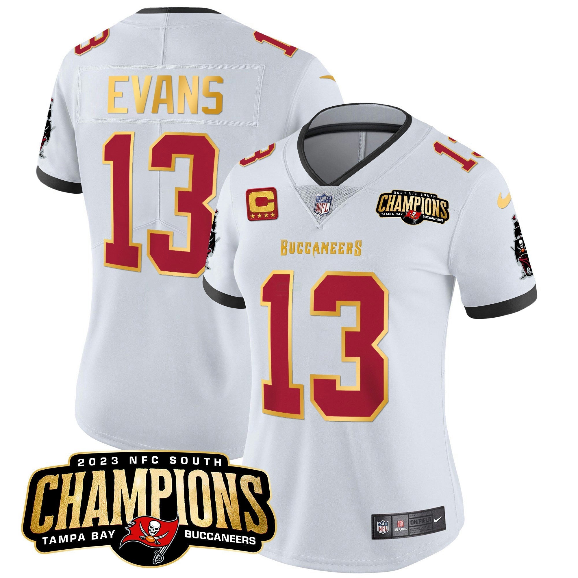 Camisa NFL Women’s 2023 NFC South Champions Patch Dourada Trim Vapor Jersey