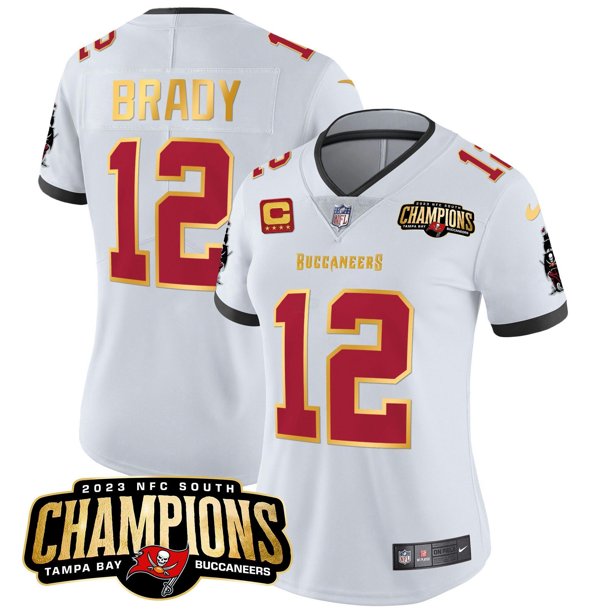 Camisa NFL Women’s 2023 NFC South Champions Patch Dourada Trim Vapor Jersey