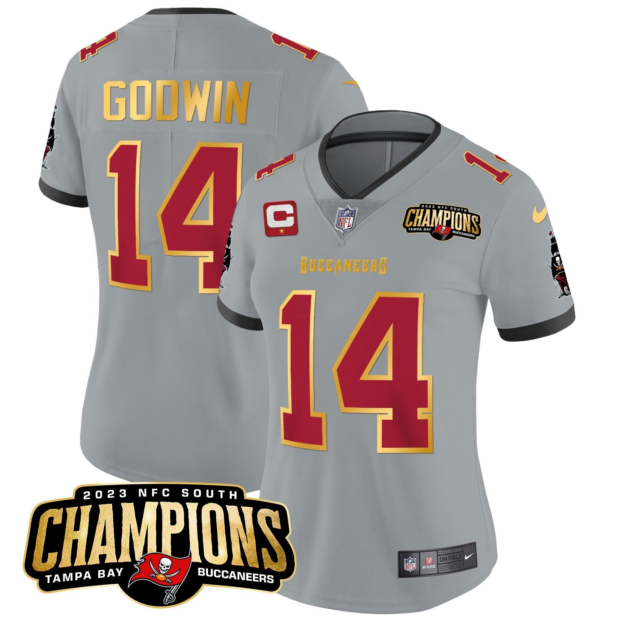 Camisa NFL Women’s 2023 NFC South Champions Patch Dourada Trim Vapor Jersey