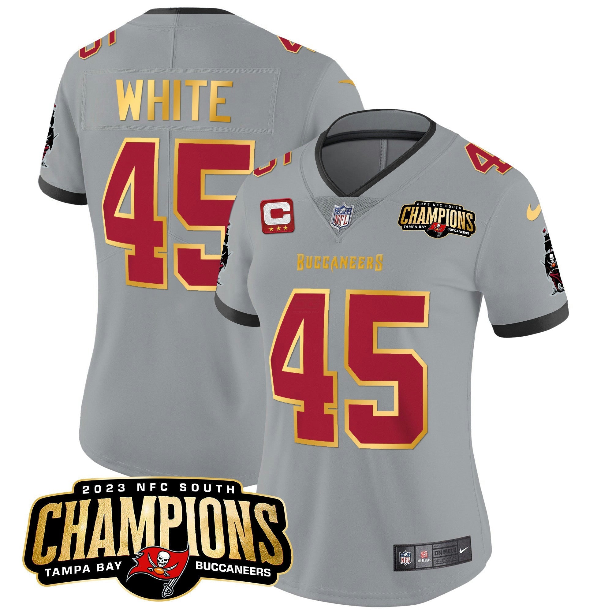 Camisa NFL Women’s 2023 NFC South Champions Patch Dourada Trim Vapor Jersey