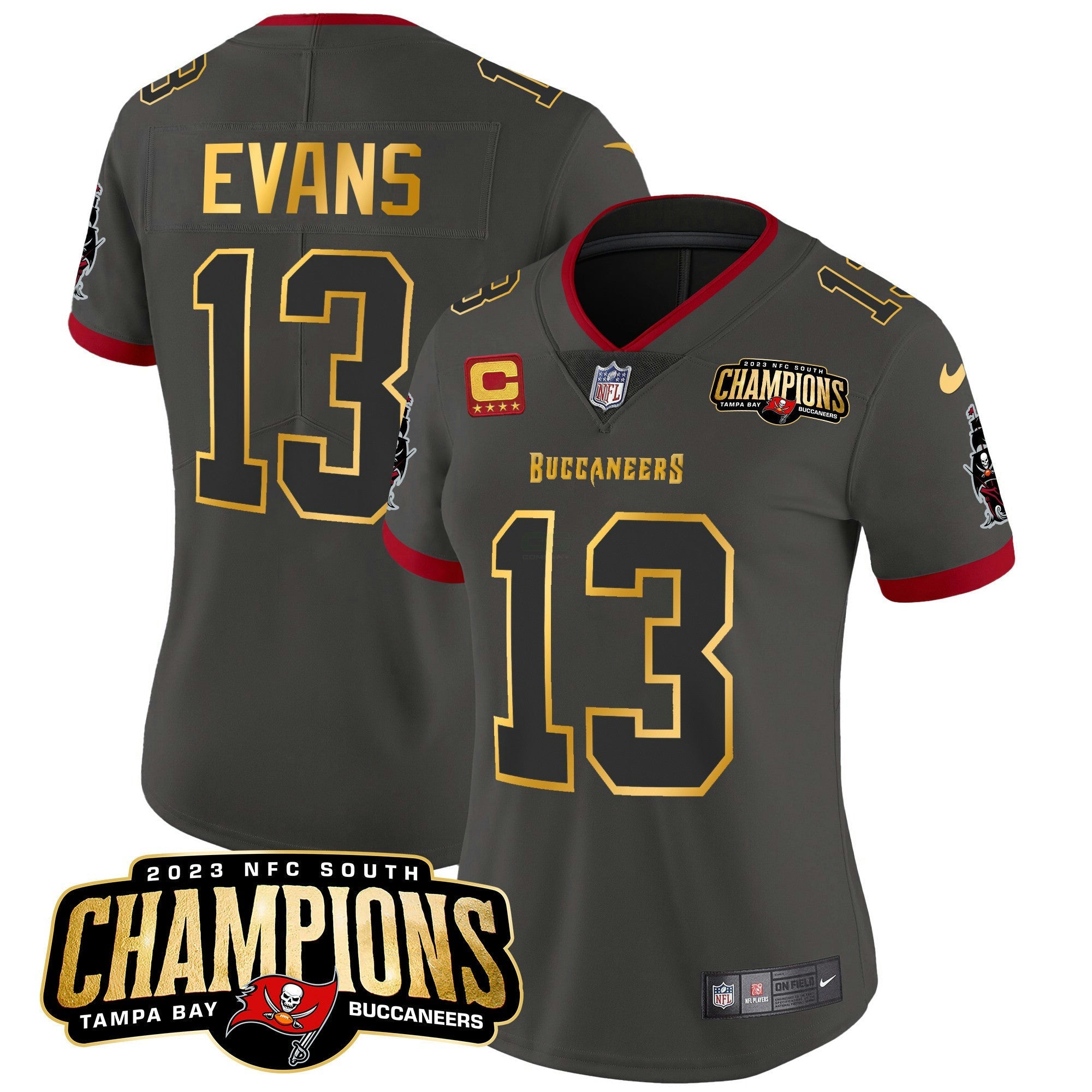 Camisa NFL Women’s 2023 NFC South Champions Patch Dourada Trim Vapor Jersey