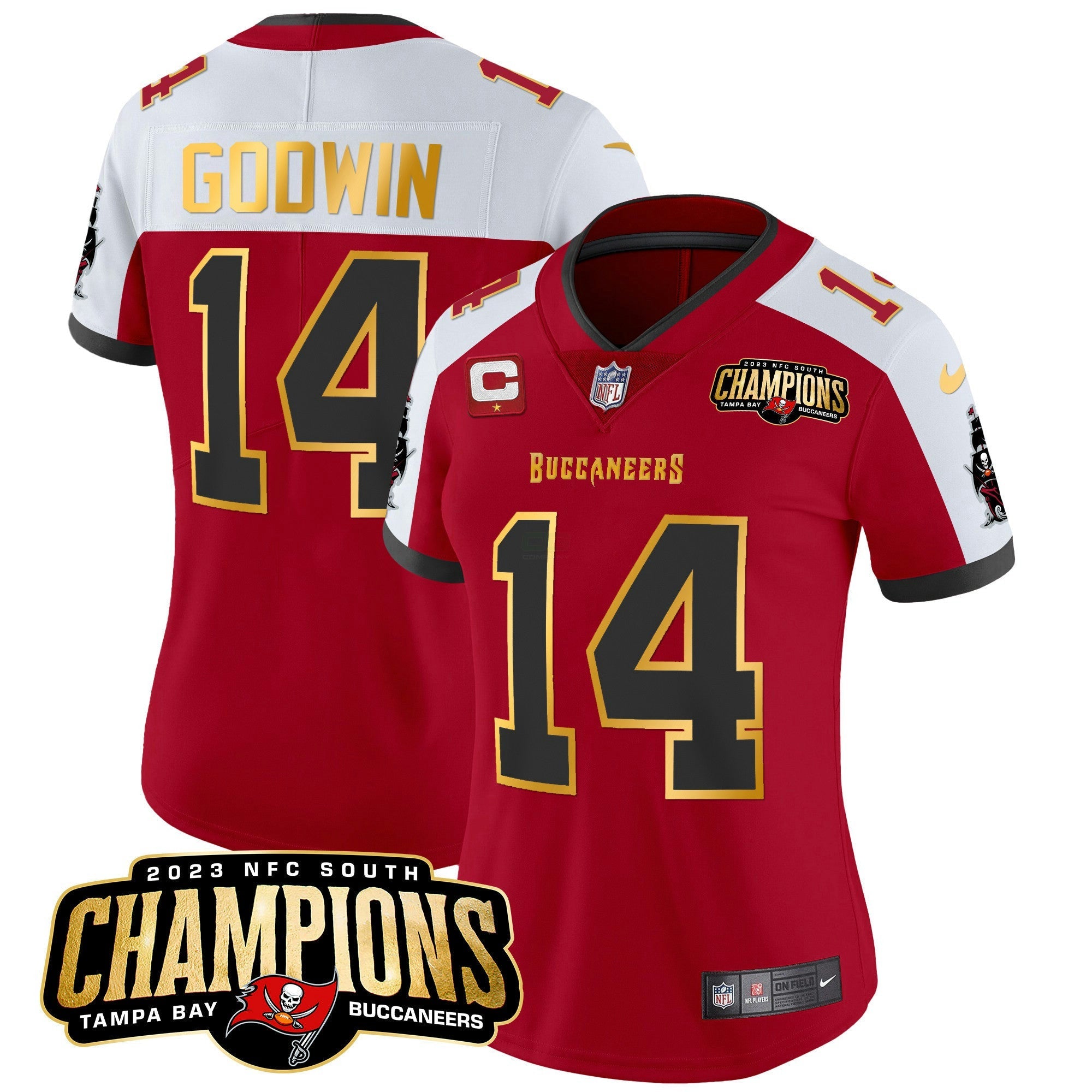 Camisa NFL Women’s 2023 NFC South Champions Patch Dourada Trim Vapor Jersey