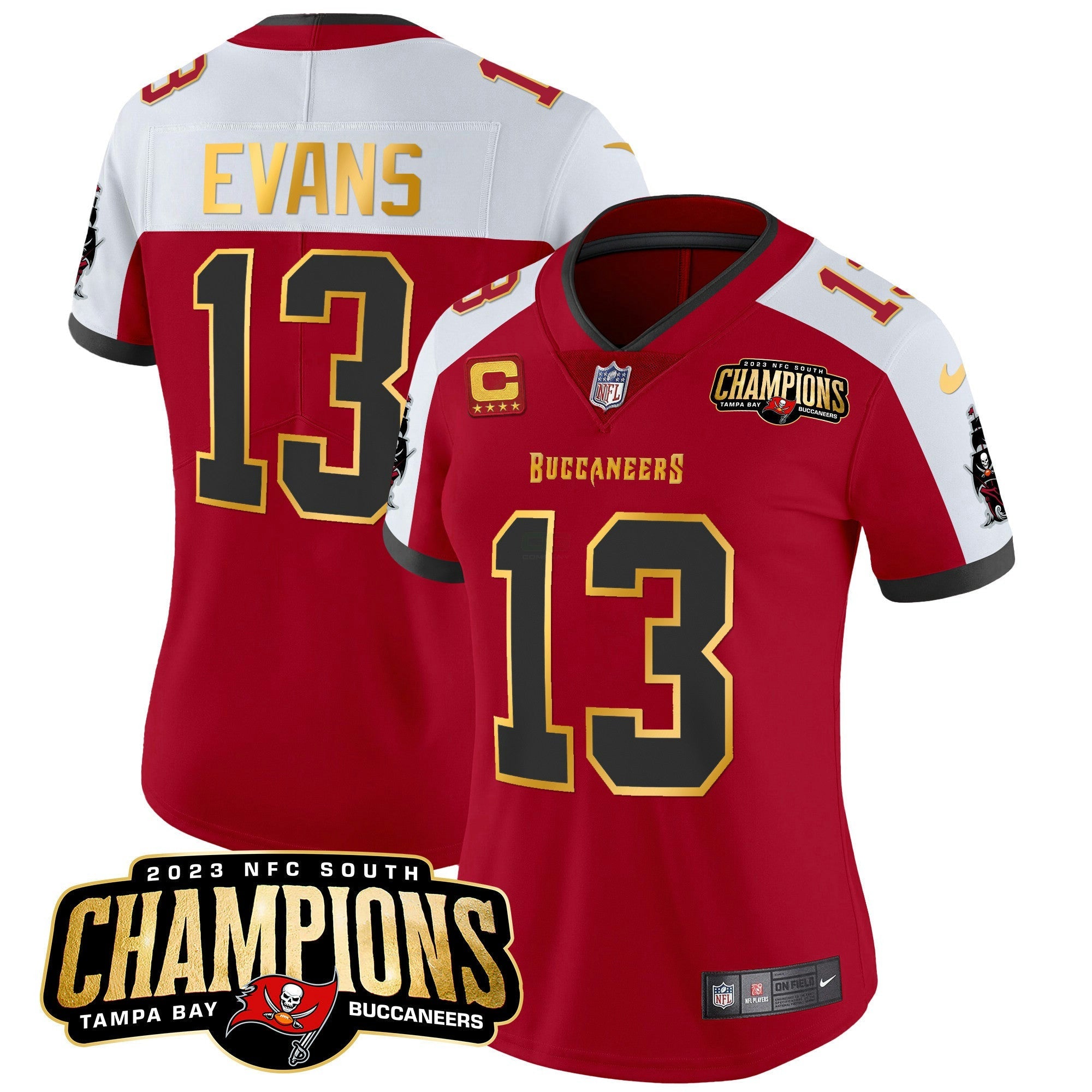 Camisa NFL Women’s 2023 NFC South Champions Patch Dourada Trim Vapor Jersey