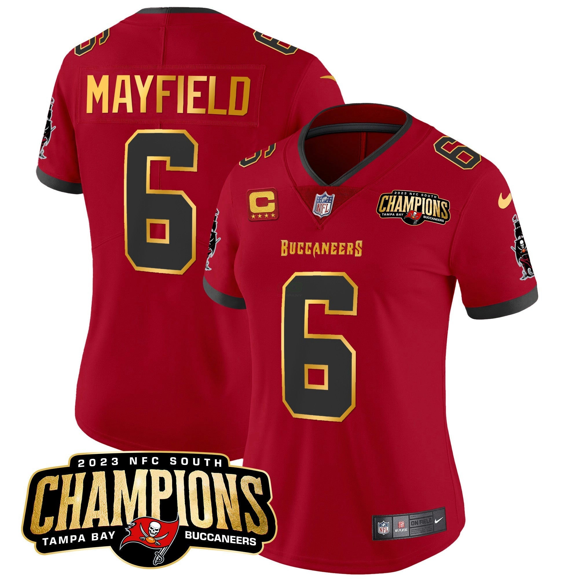 Camisa NFL Women’s 2023 NFC South Champions Patch Dourada Trim Vapor Jersey