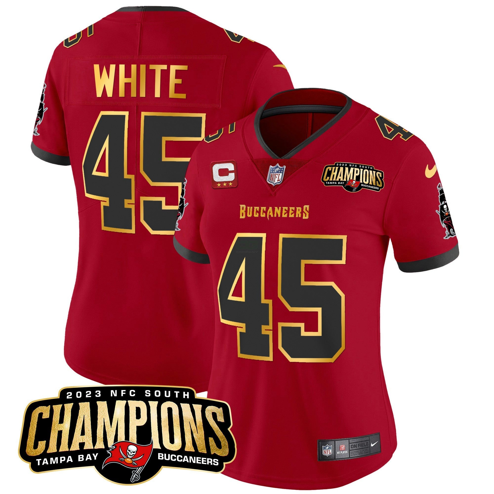 Camisa NFL Women’s 2023 NFC South Champions Patch Dourada Trim Vapor Jersey