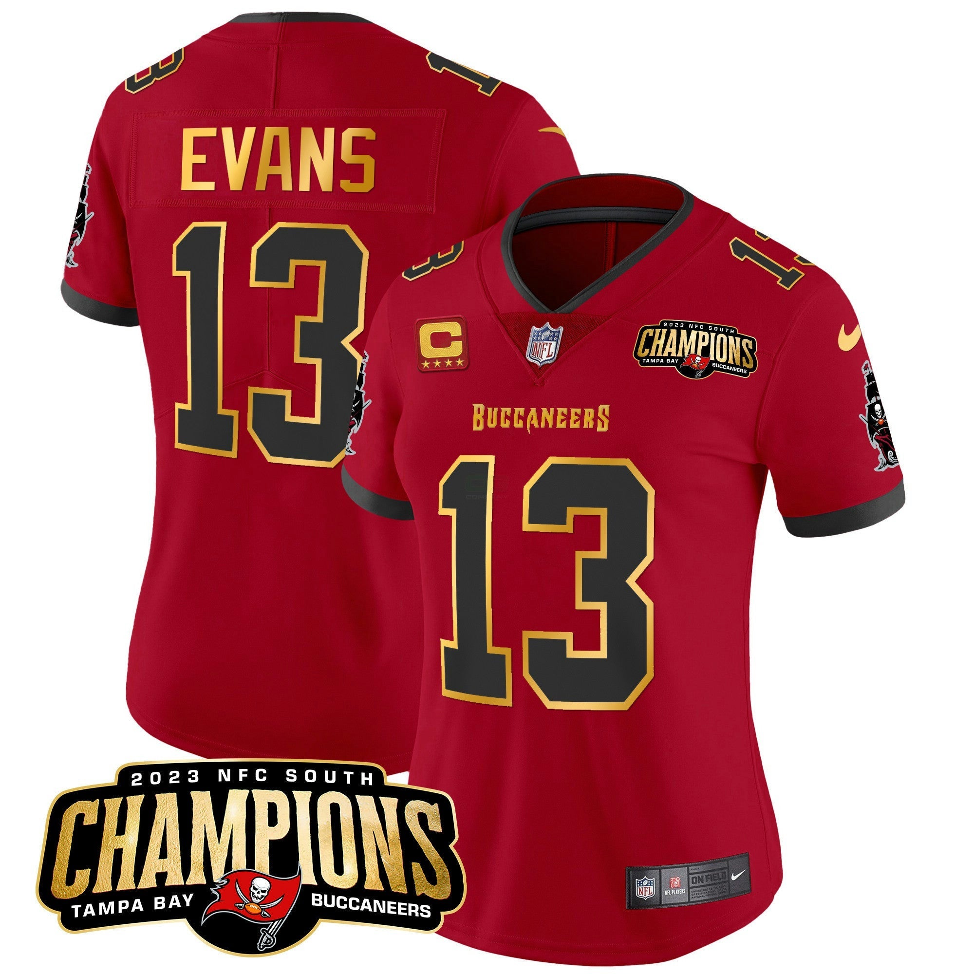 Camisa NFL Women’s 2023 NFC South Champions Patch Dourada Trim Vapor Jersey
