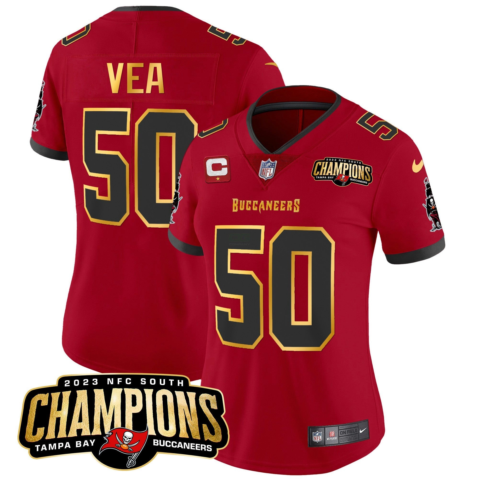 Camisa NFL Women’s 2023 NFC South Champions Patch Dourada Trim Vapor Jersey
