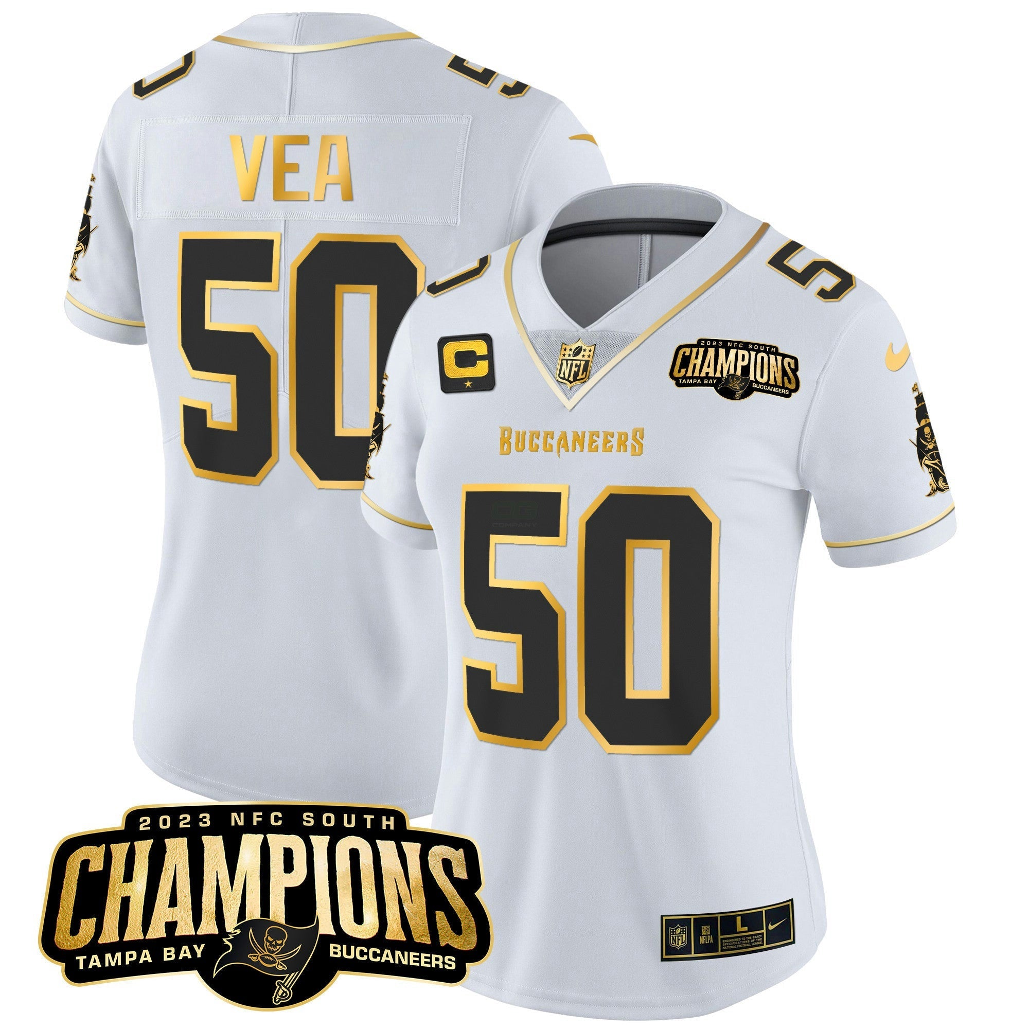 Camisa NFL Women’s 2023 NFC South Champions Patch Dourada Vapor Jersey