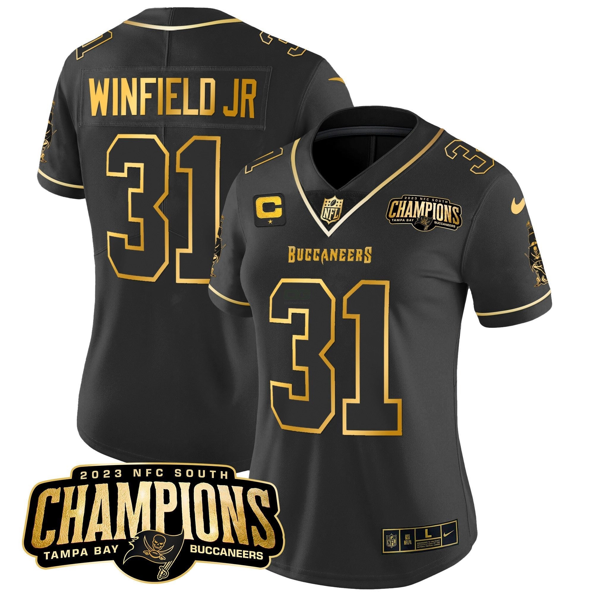 Camisa NFL Women’s 2023 NFC South Champions Patch Dourada Vapor Jersey