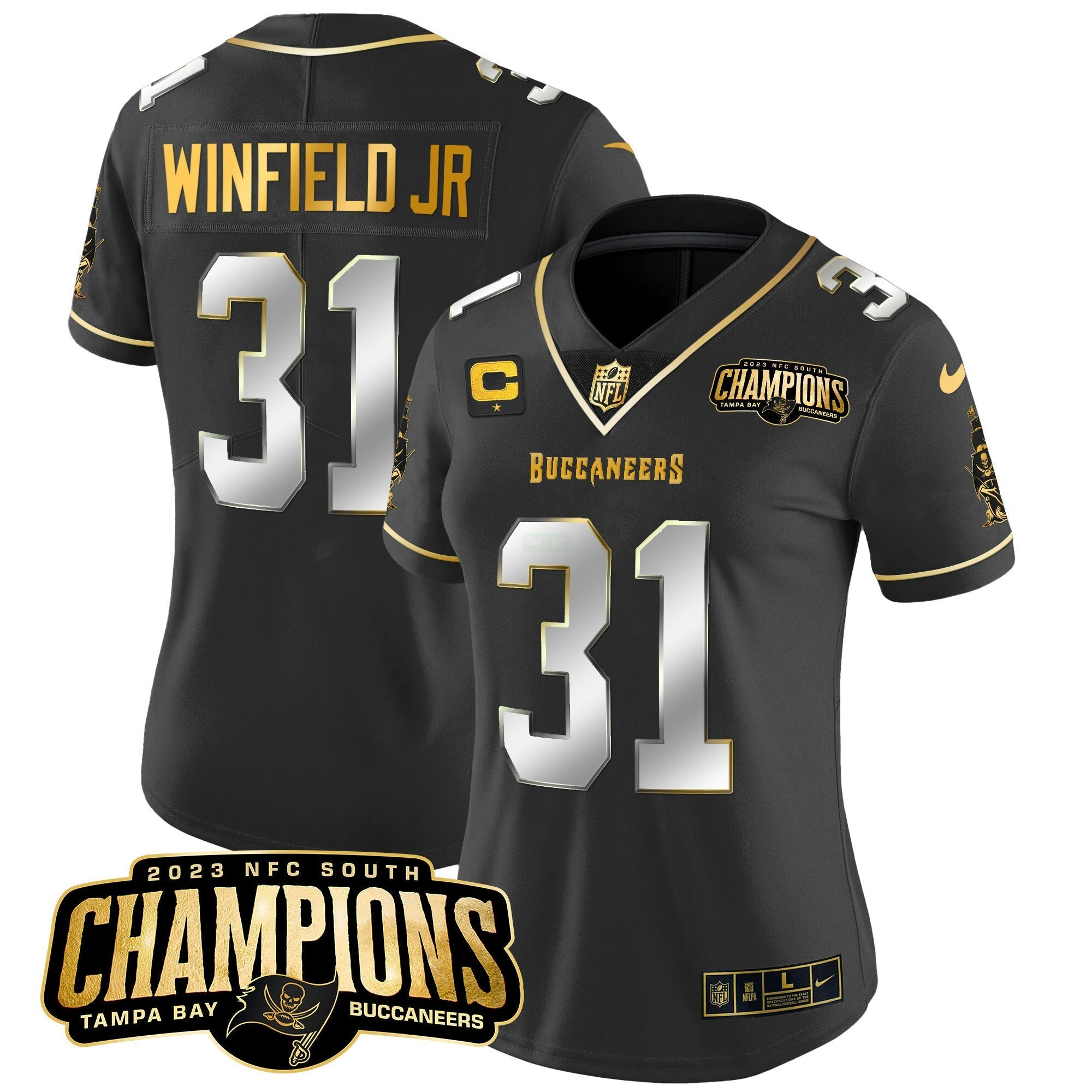 Camisa NFL Women’s 2023 NFC South Champions Patch Dourada Vapor Jersey