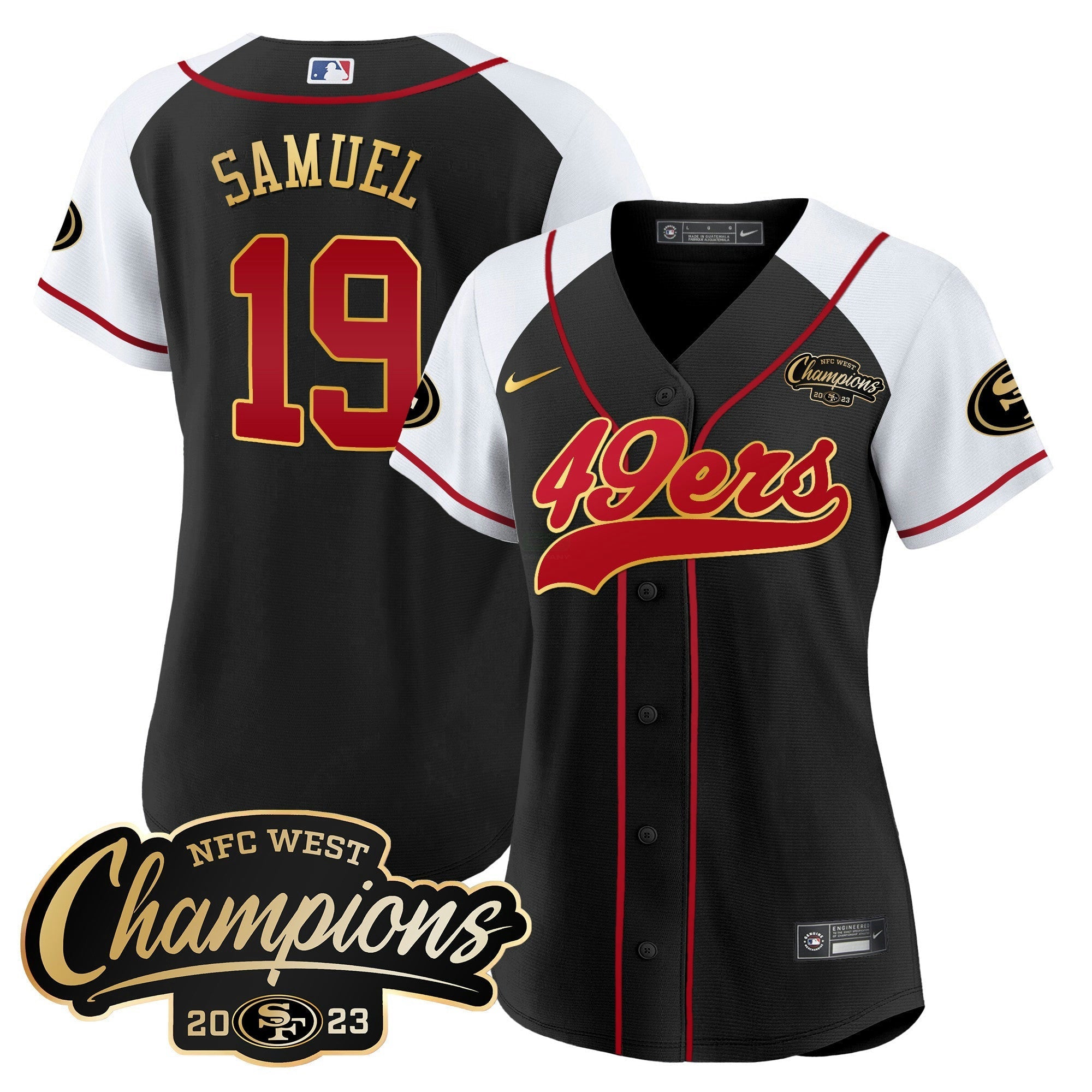 Camisa NFL Women’s 2023 NFC West Champions Baseball Gold Trim Jersey