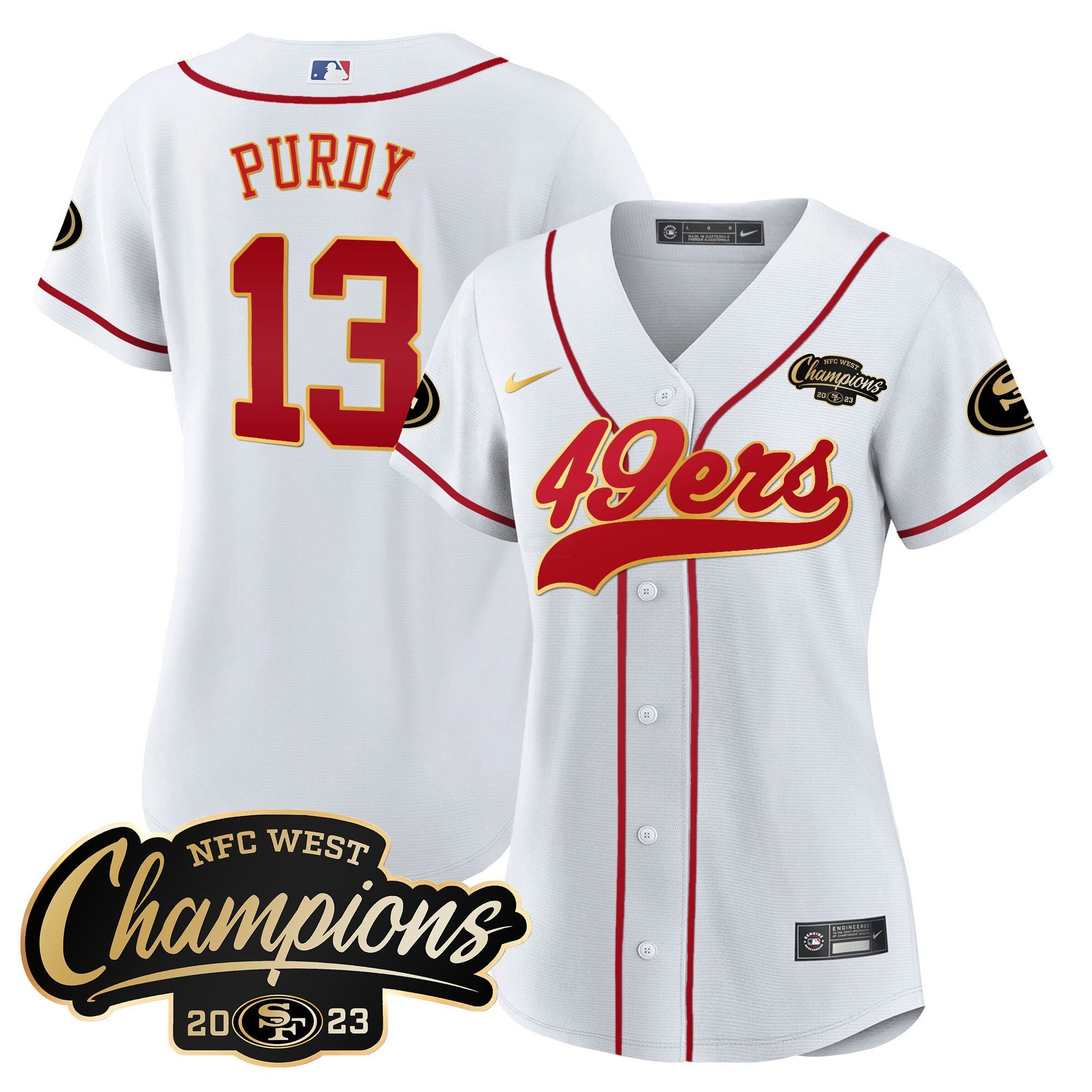 Camisa NFL Women’s 2023 NFC West Champions Baseball Gold Trim Jersey