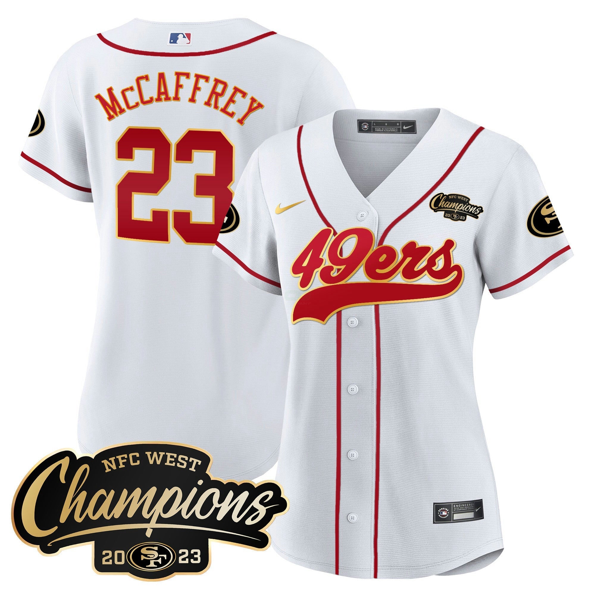 Camisa NFL Women’s 2023 NFC West Champions Baseball Gold Trim Jersey