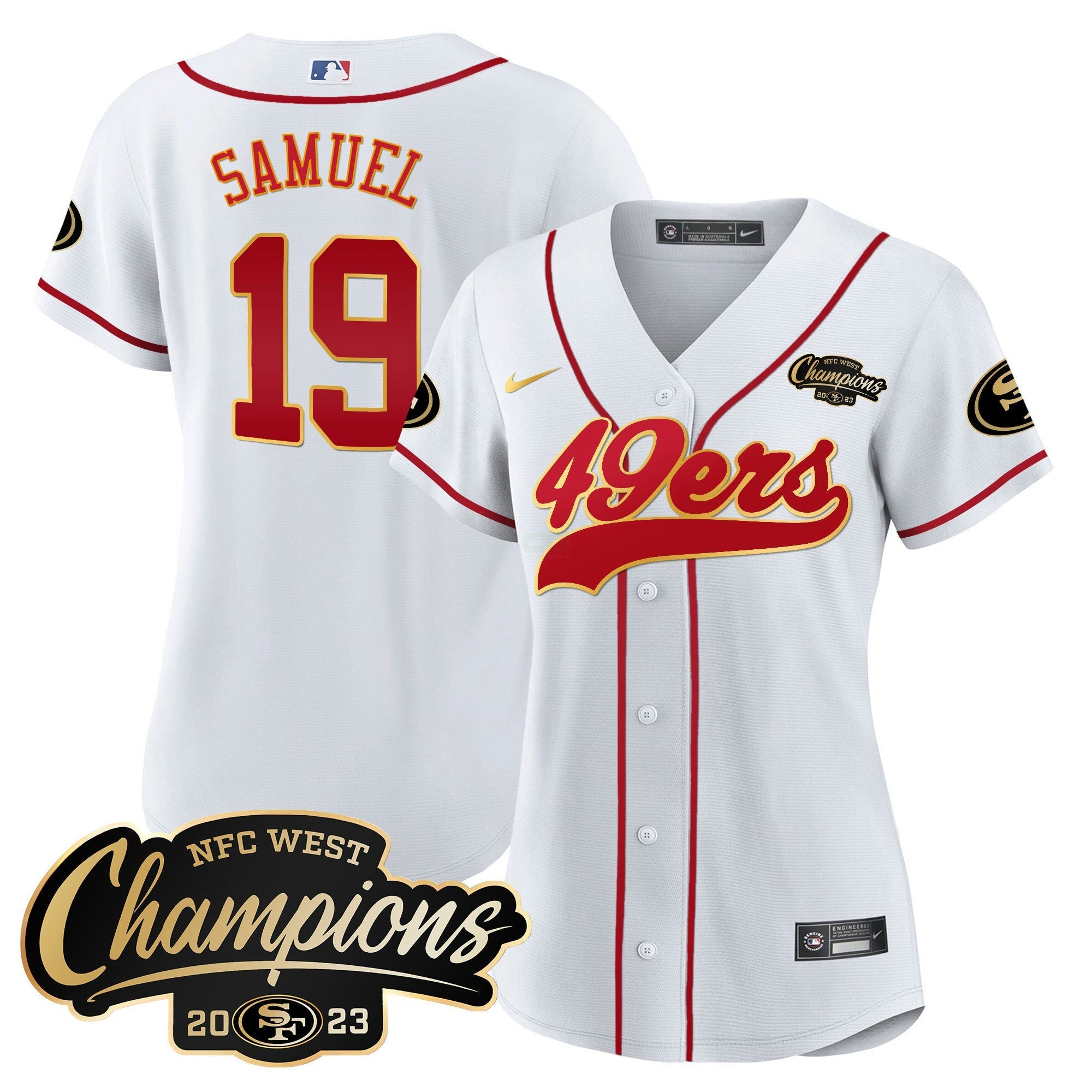 Camisa NFL Women’s 2023 NFC West Champions Baseball Gold Trim Jersey