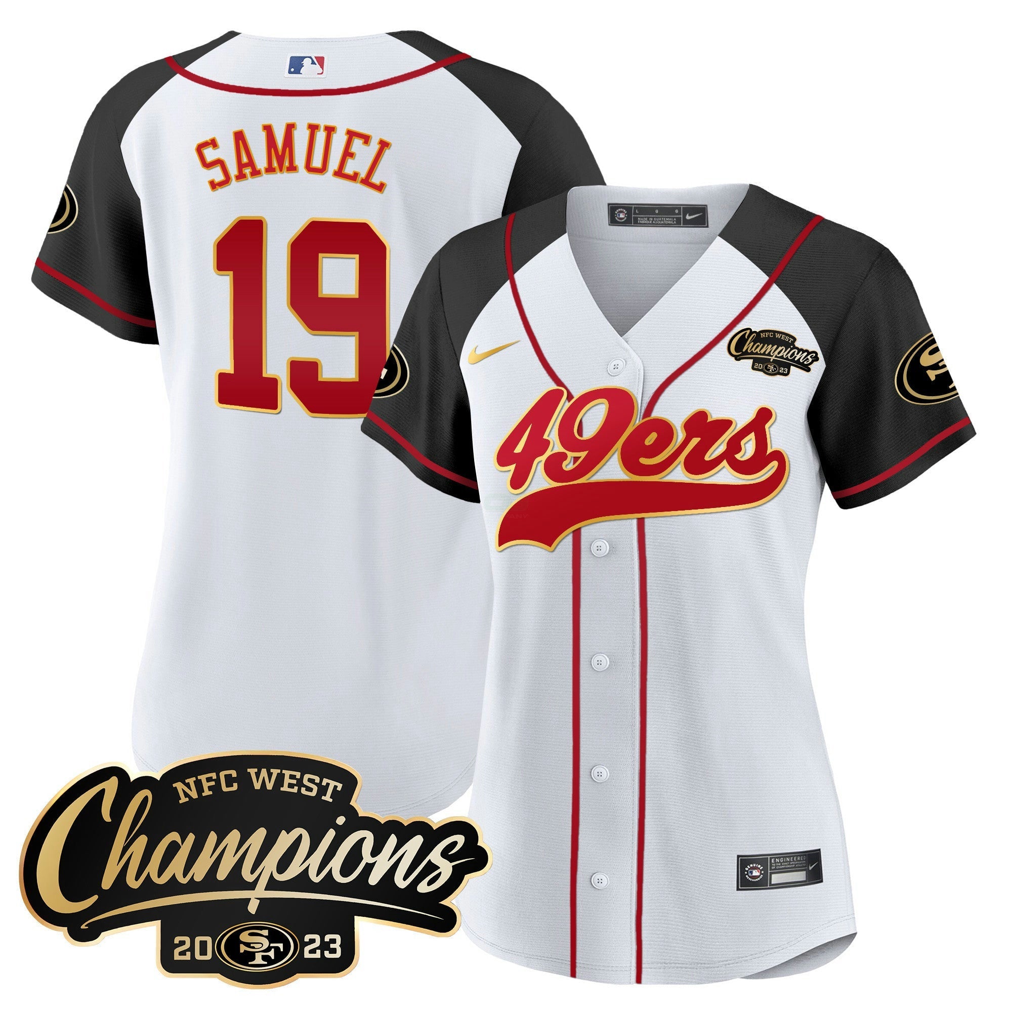 Camisa NFL Women’s 2023 NFC West Champions Baseball Gold Trim Jersey