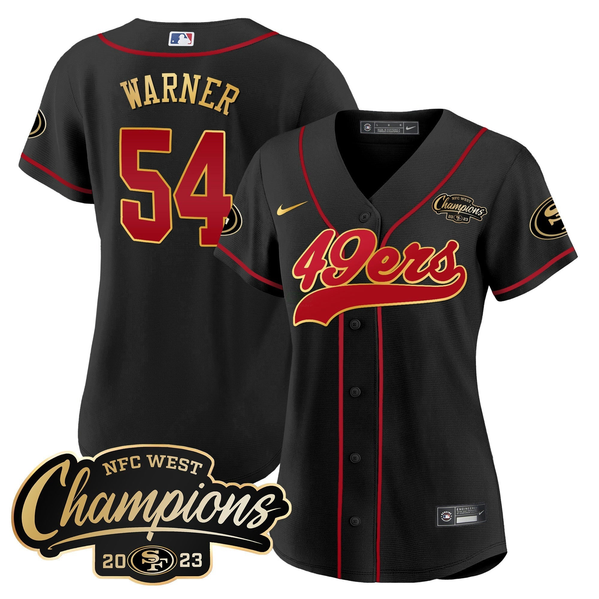 Camisa NFL Women’s 2023 NFC West Champions Baseball Gold Trim Jersey