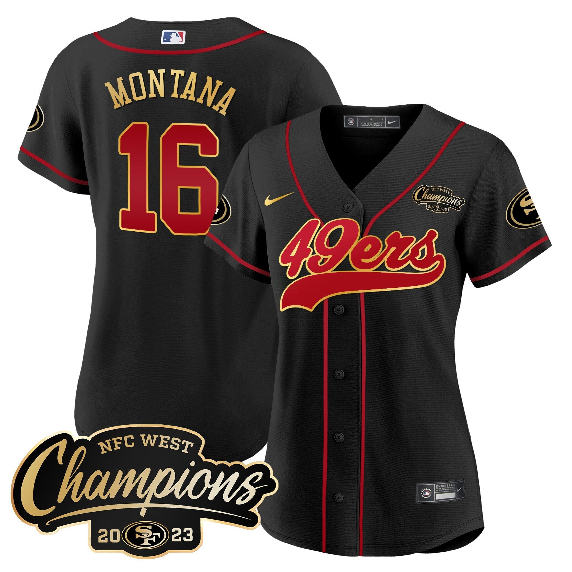 Camisa NFL Women’s 2023 NFC West Champions Baseball Gold Trim Jersey