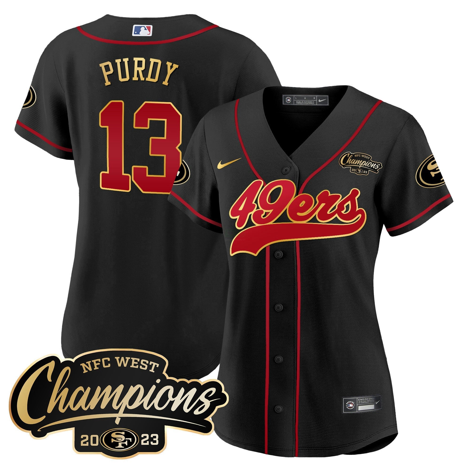 Camisa NFL Women’s 2023 NFC West Champions Baseball Gold Trim Jersey