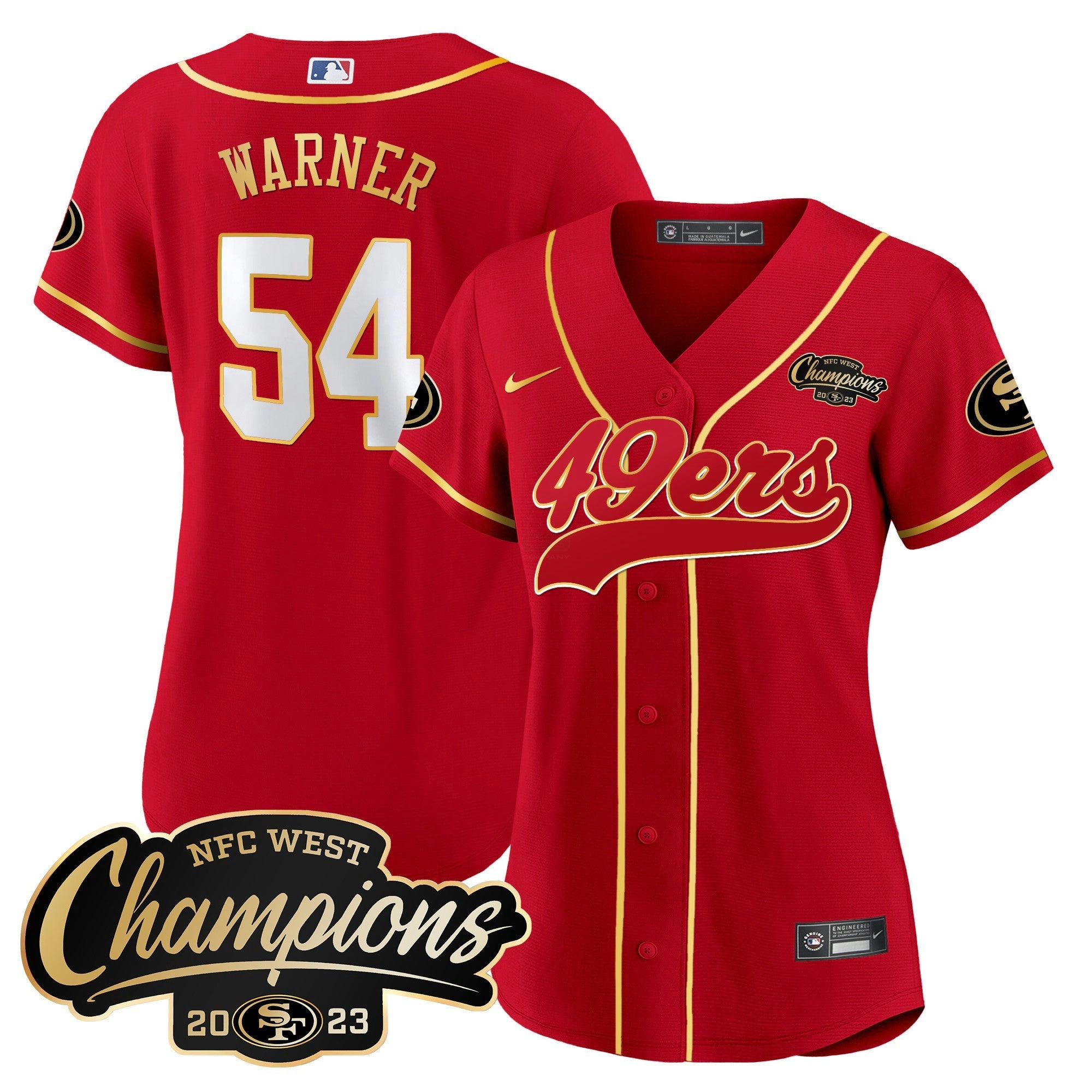 Camisa NFL Women’s 2023 NFC West Champions Baseball Gold Trim Jersey