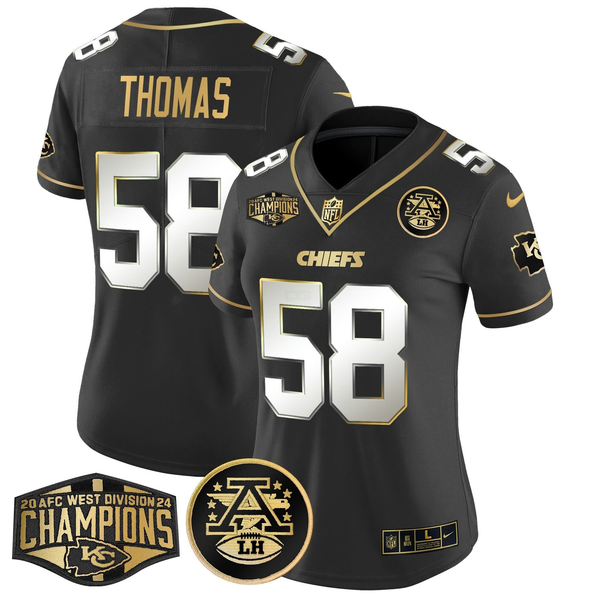 Camisa NFL Women’s 2024 AFC West Division Champions Patch Dourada Vapor Limited Jersey