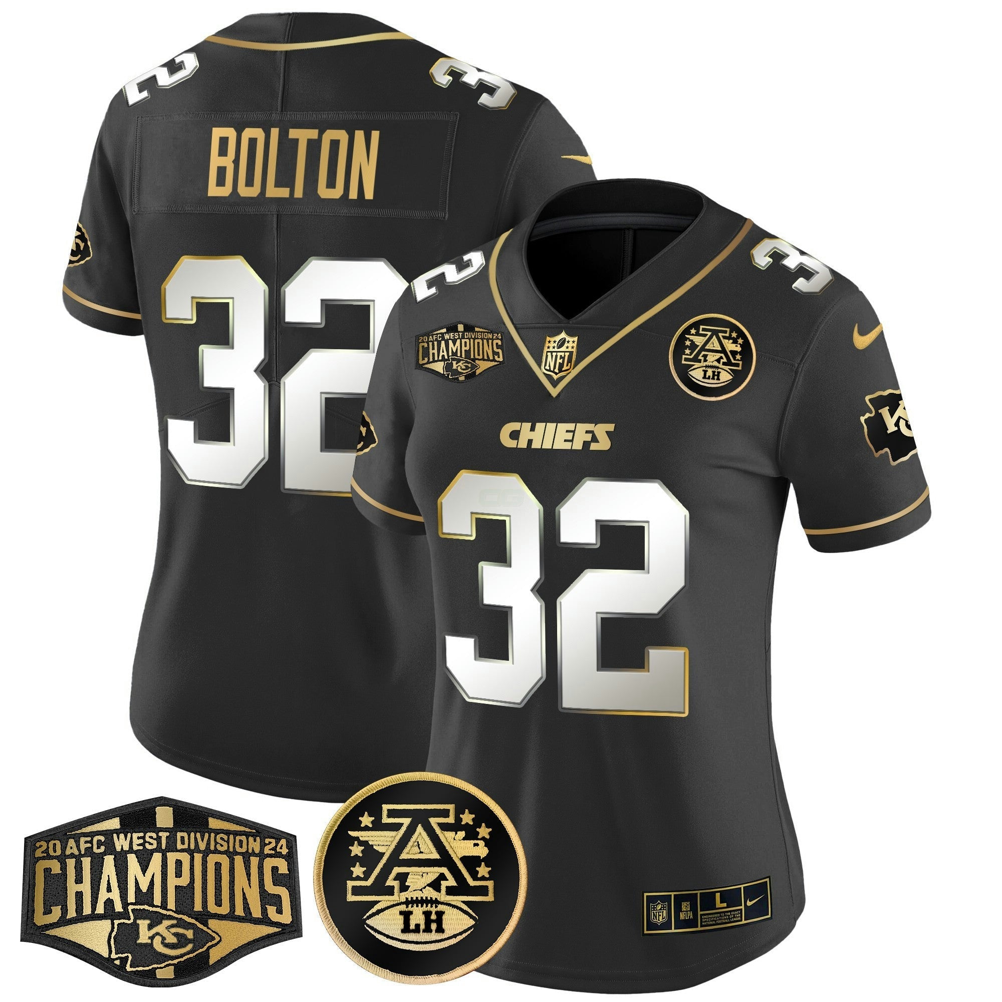 Camisa NFL Women’s 2024 AFC West Division Champions Patch Dourada Vapor Limited Jersey