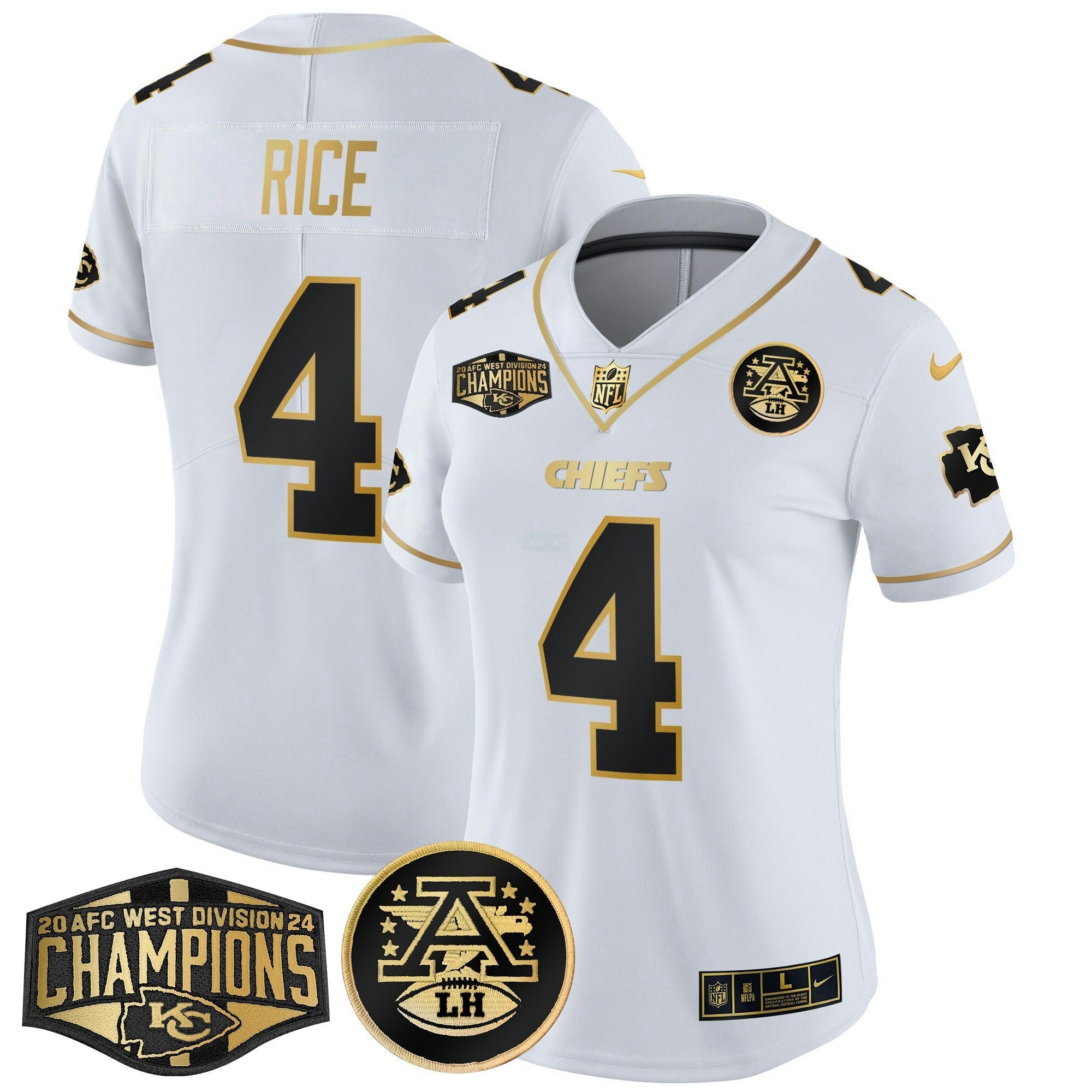 Camisa NFL Women’s 2024 AFC West Division Champions Patch Dourada Vapor Limited Jersey