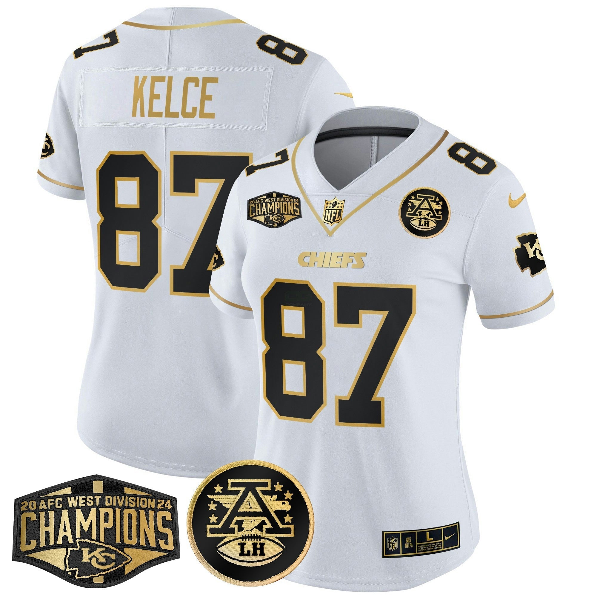 Camisa NFL Women’s 2024 AFC West Division Champions Patch Dourada Vapor Limited Jersey