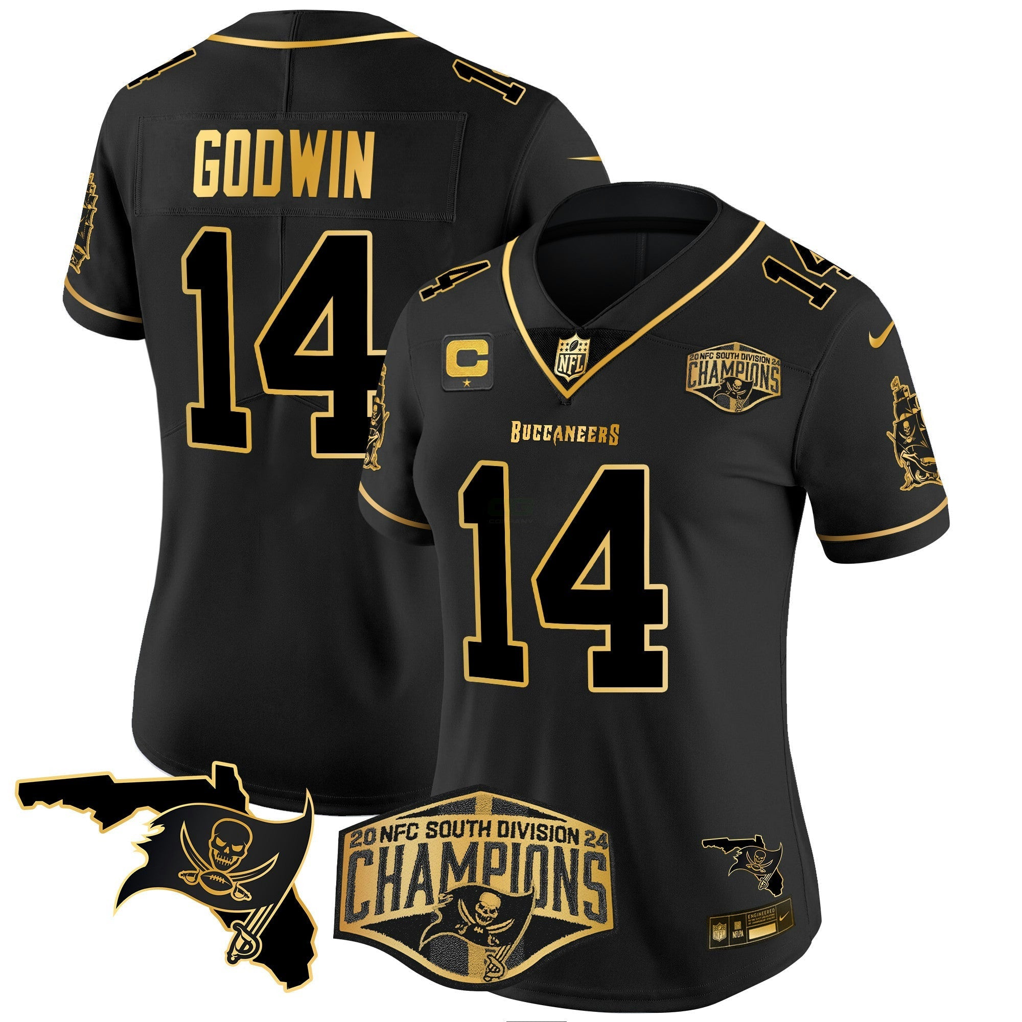 Camisa NFL Women’s 2024 NFC South Division Champions Patch Dourada Vapor Limited Jersey