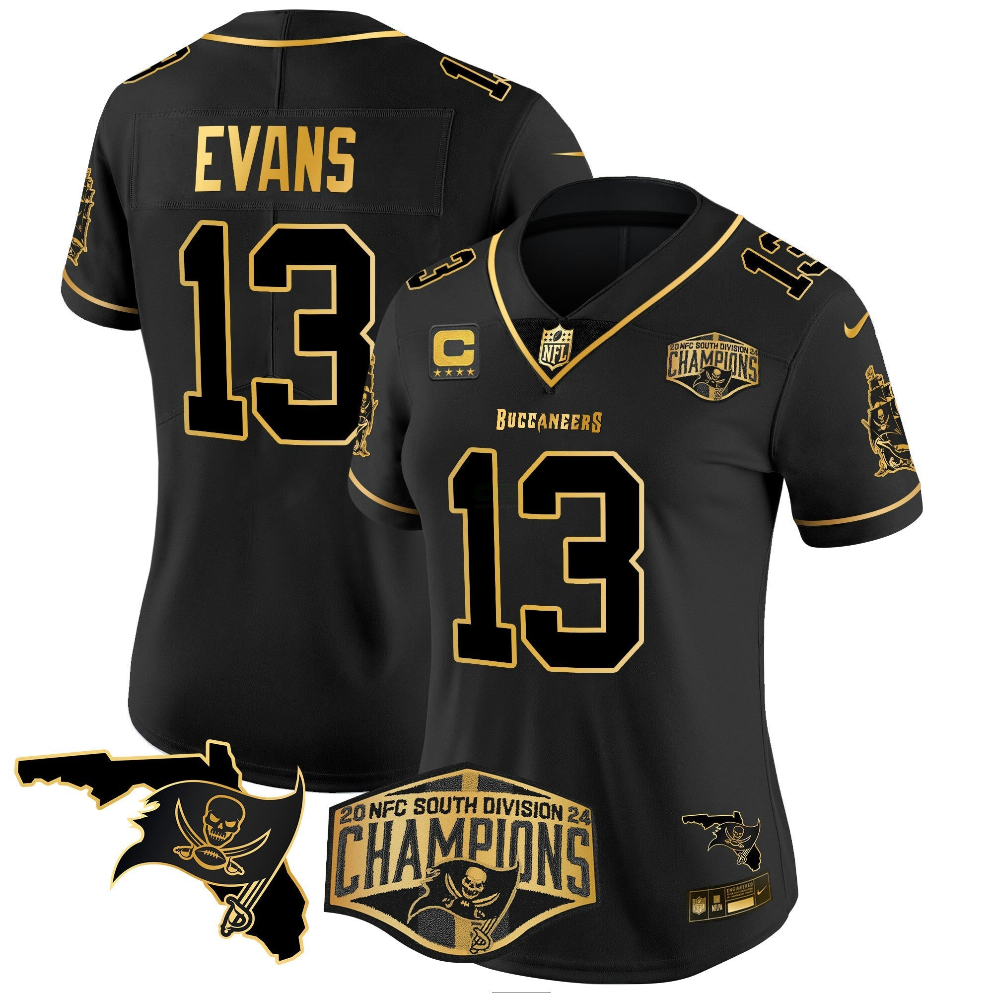 Camisa NFL Women’s 2024 NFC South Division Champions Patch Dourada Vapor Limited Jersey