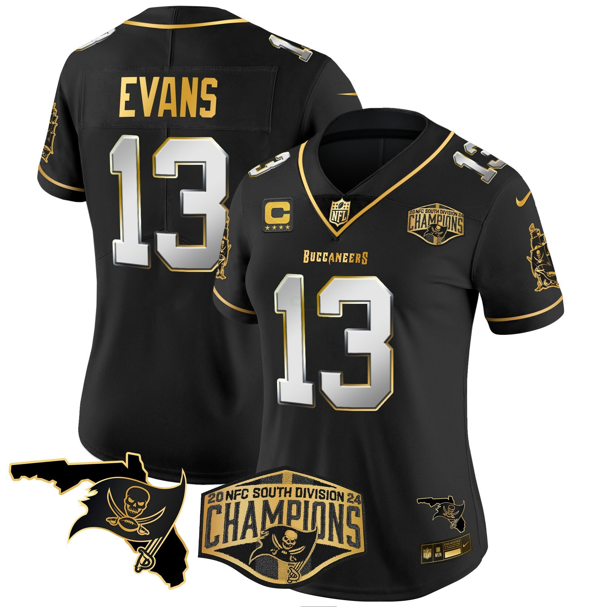 Camisa NFL Women’s 2024 NFC South Division Champions Patch Dourada Vapor Limited Jersey