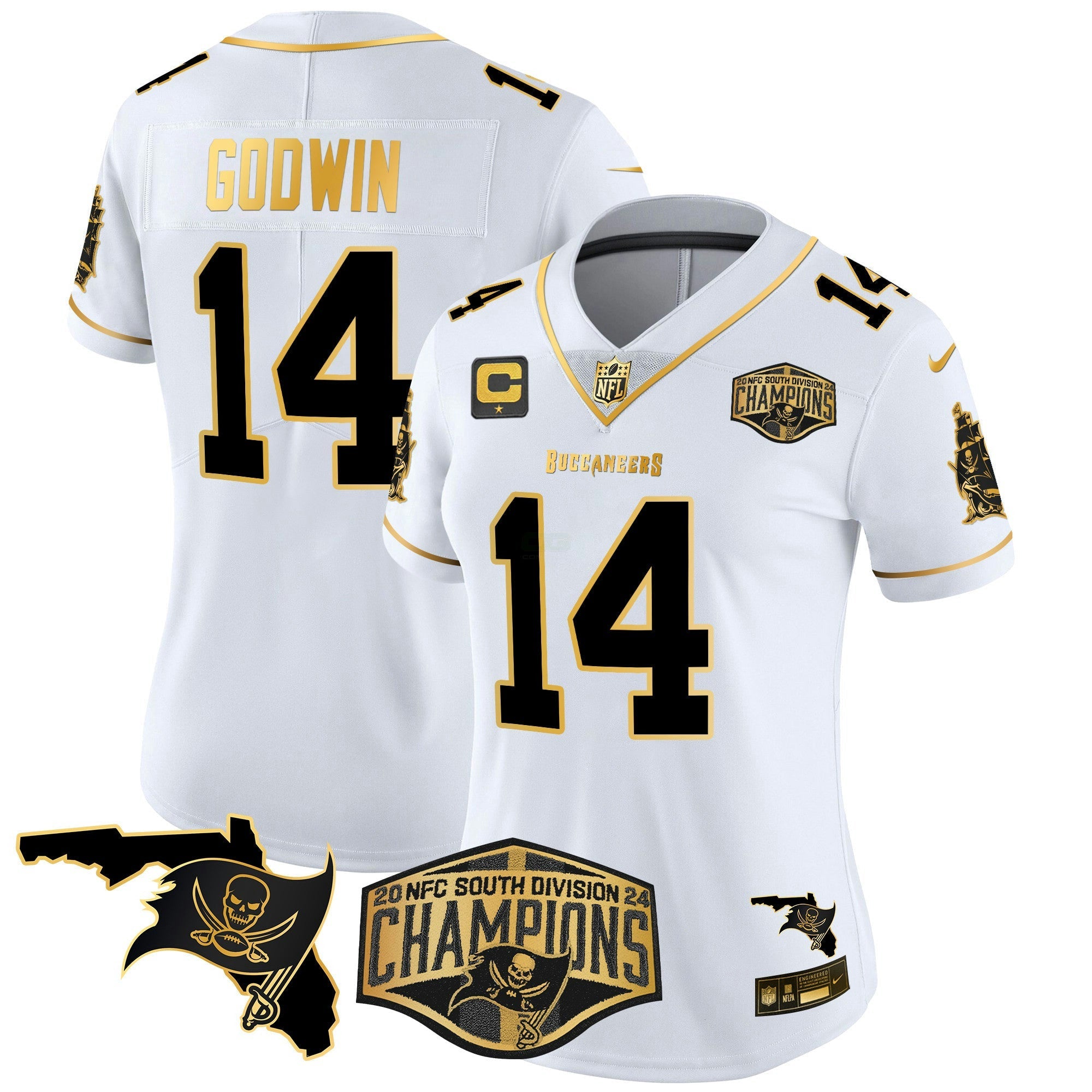 Camisa NFL Women’s 2024 NFC South Division Champions Patch Dourada Vapor Limited Jersey