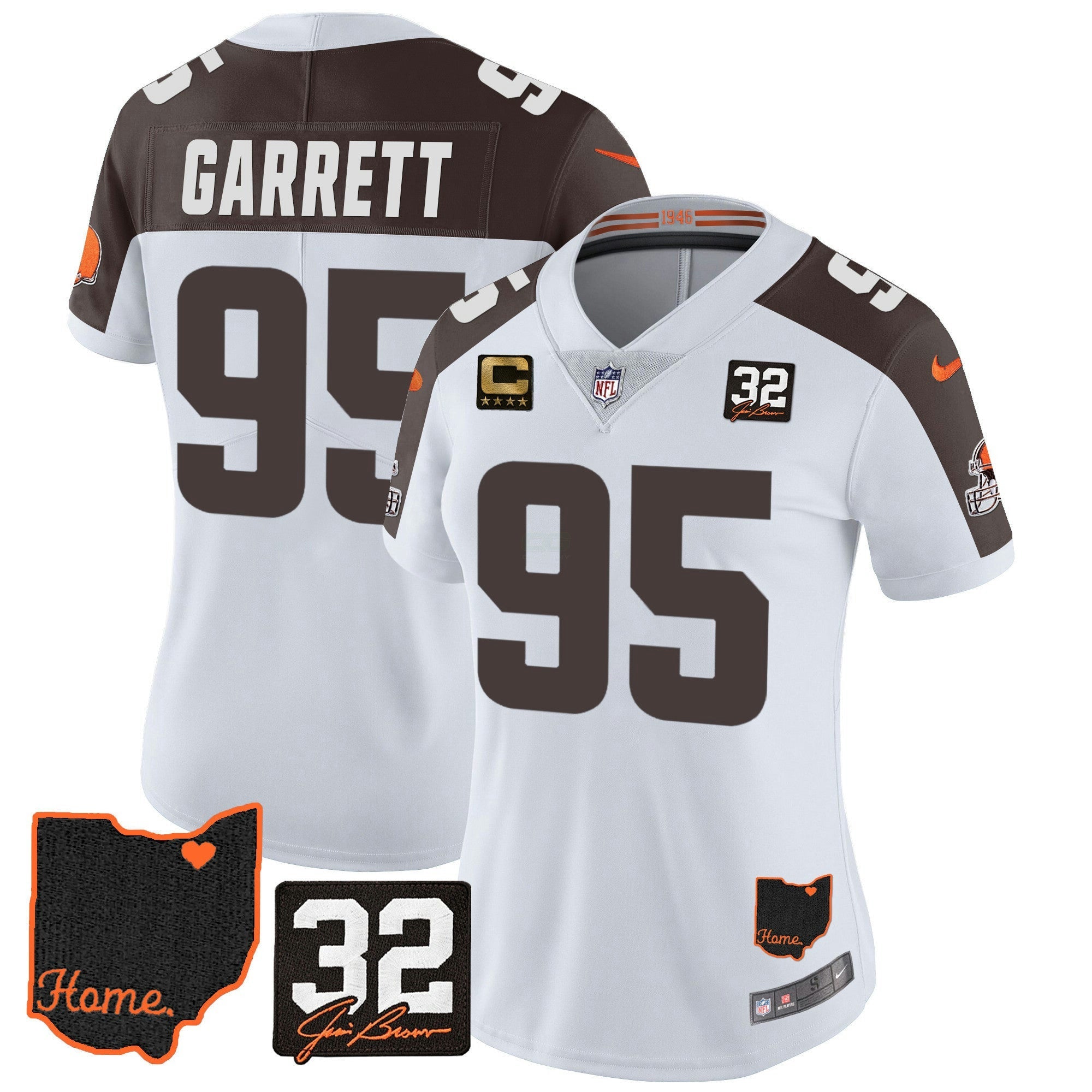Camisa NFL Women’s #32 Jim Brown Memorial & Home Patch Jersey V3