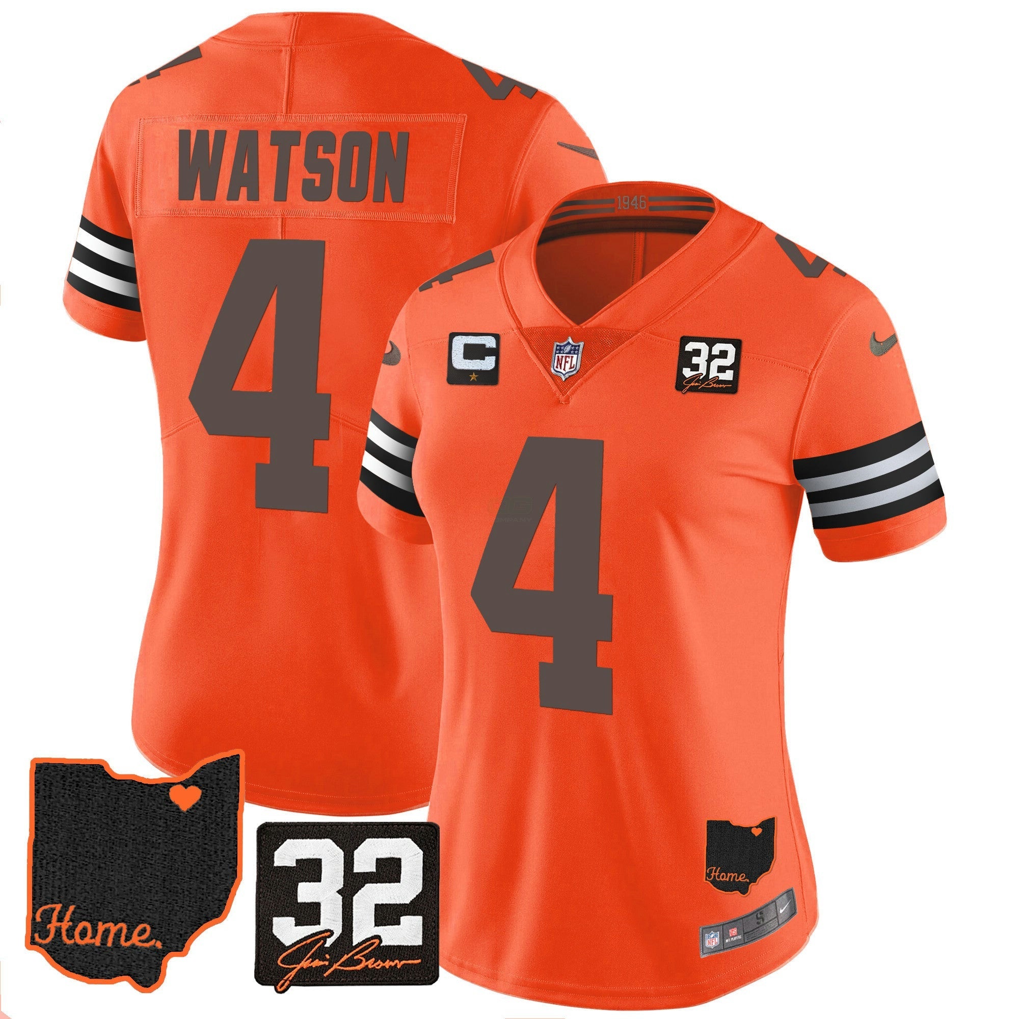 Camisa NFL Women’s #32 Jim Brown Memorial & Home Patch Jersey V3