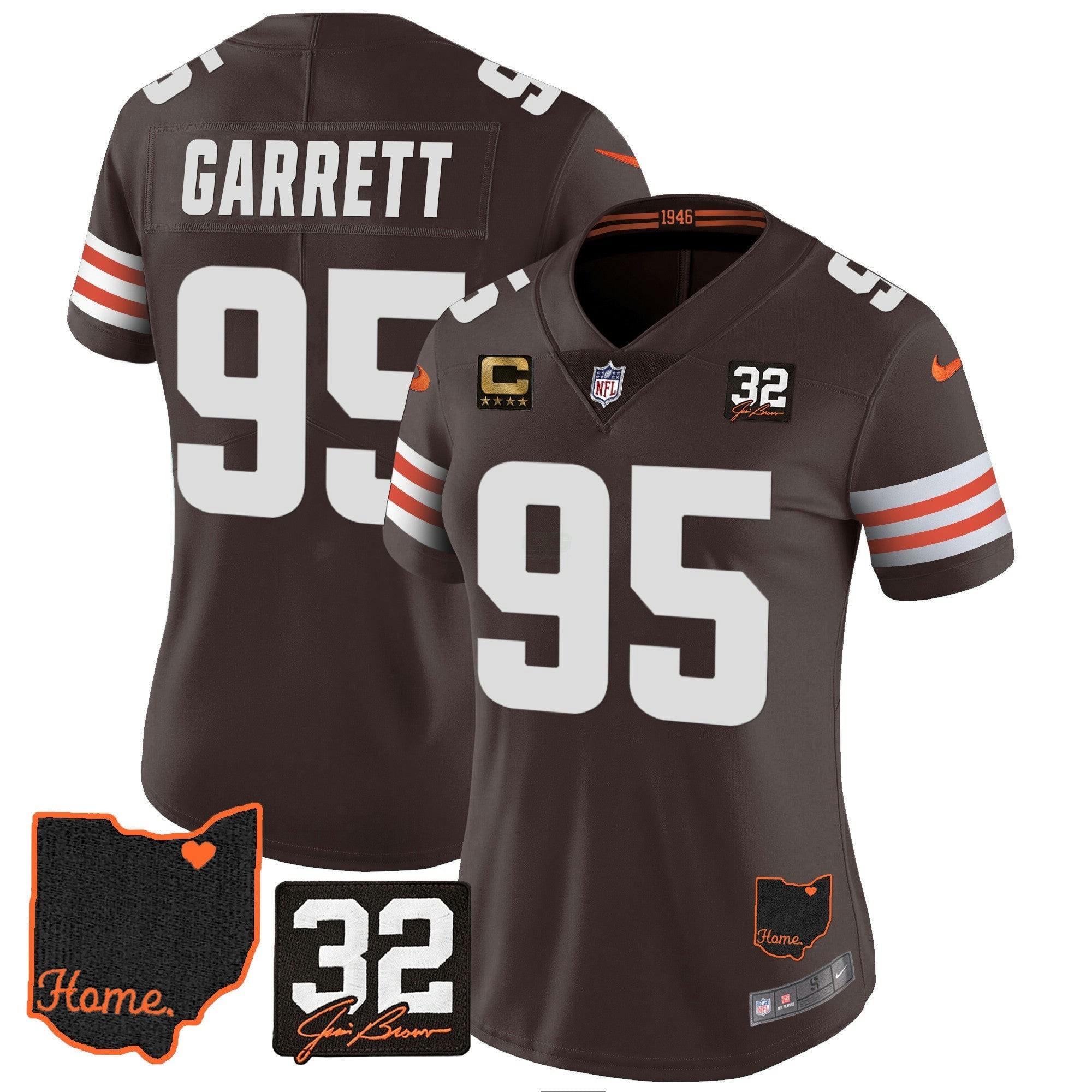 Camisa NFL Women’s #32 Jim Brown Memorial & Home Patch Jersey V3