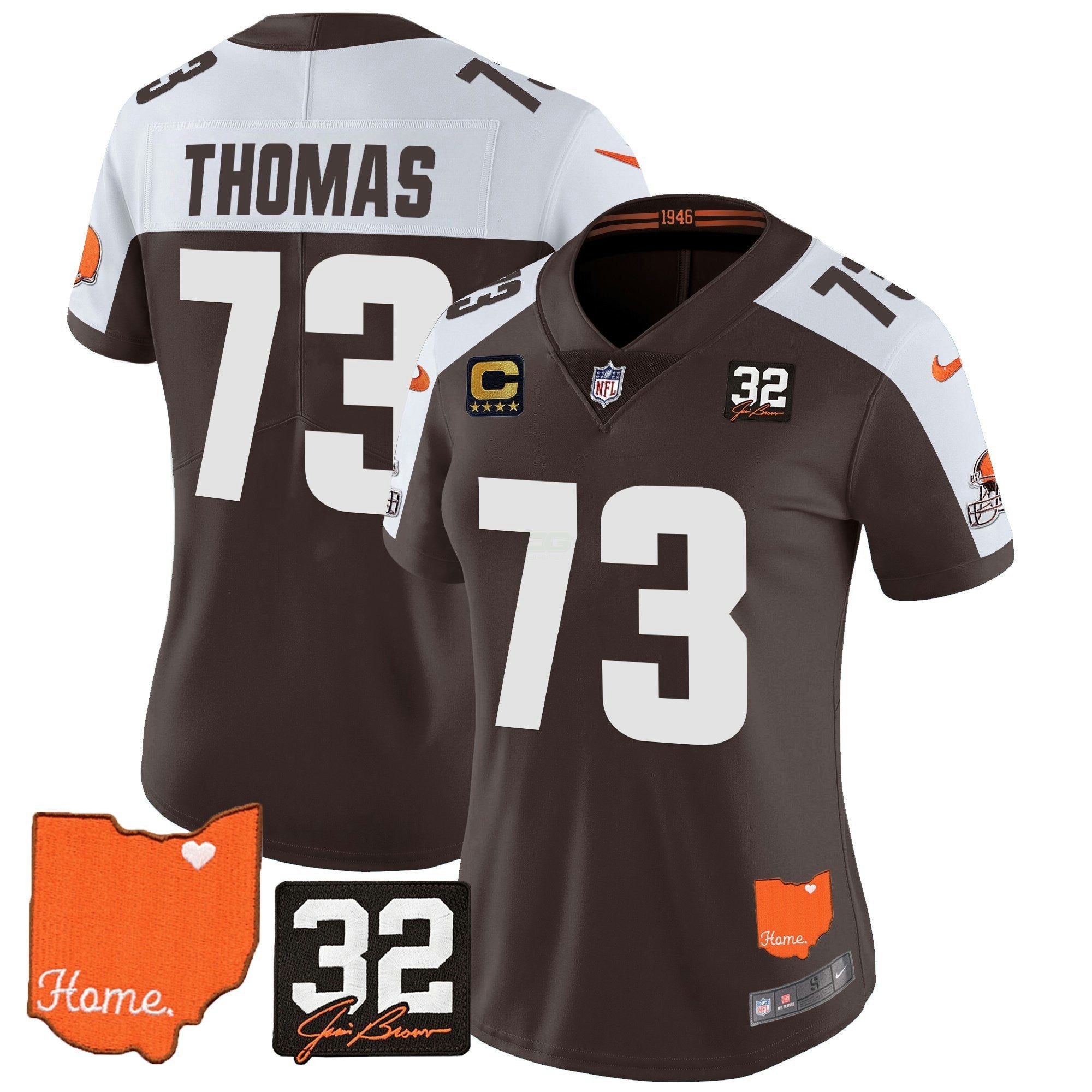 Camisa NFL Women’s #32 Jim Brown Memorial & Home Patch Vapor Limited Jersey