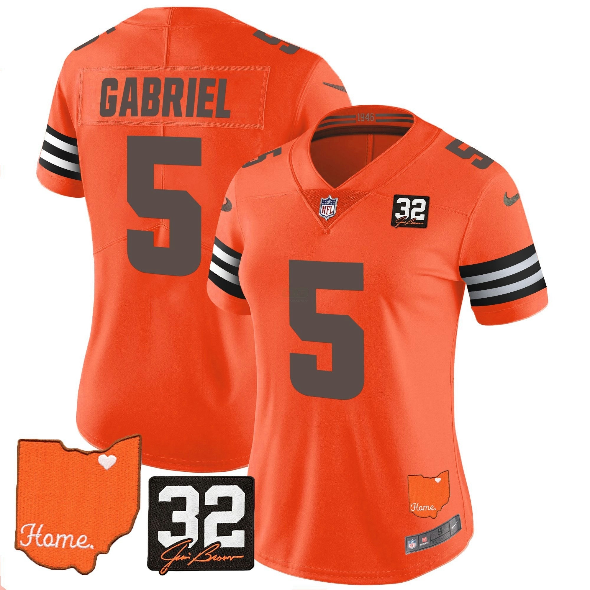 Camisa NFL Women’s #32 Jim Brown Memorial & Home Patch Vapor Limited Jersey
