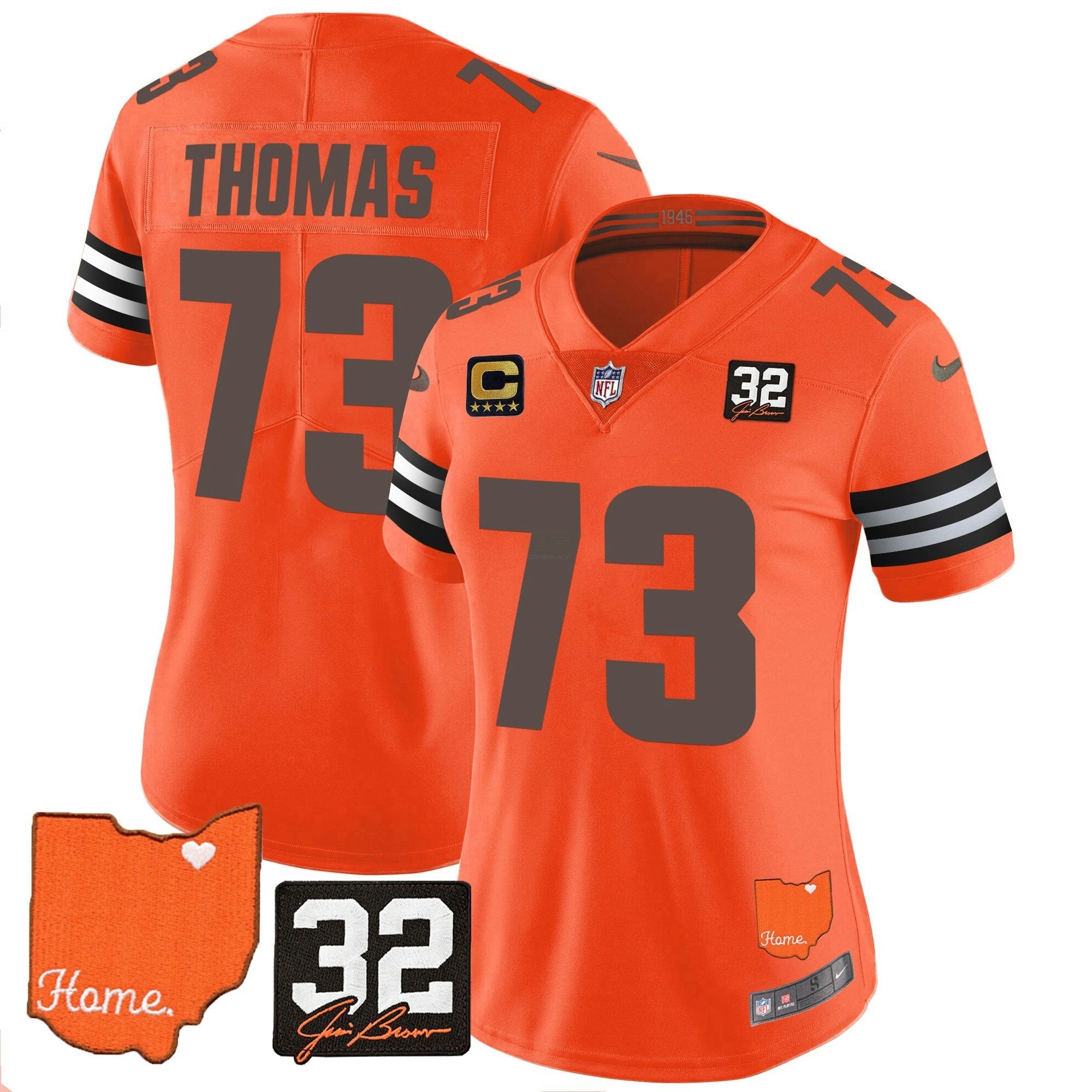 Camisa NFL Women’s #32 Jim Brown Memorial & Home Patch Vapor Limited Jersey